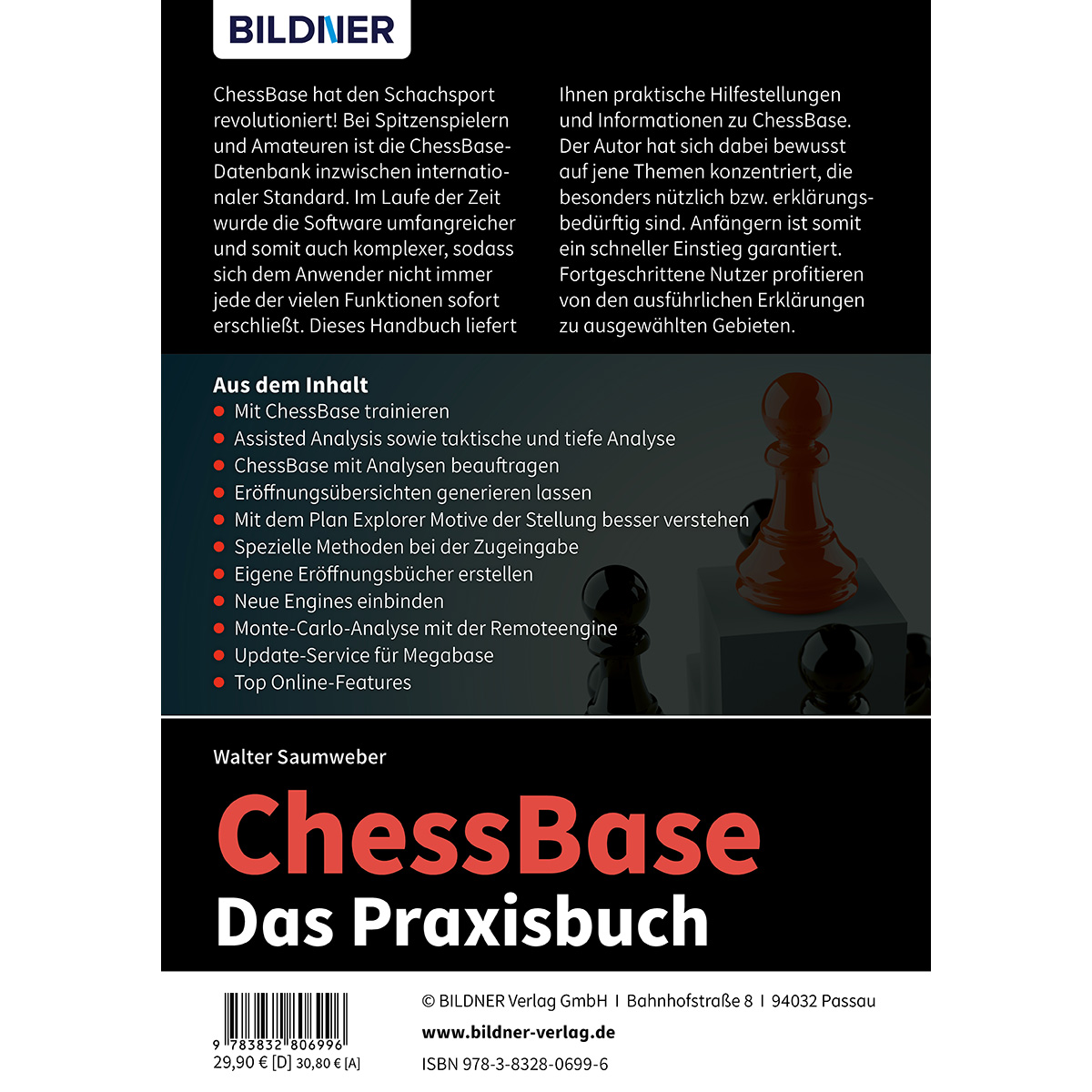 Buchcover: ChessBase Das Praxisbuch mit Schachfiguren und Inhaltsverzeichnis.