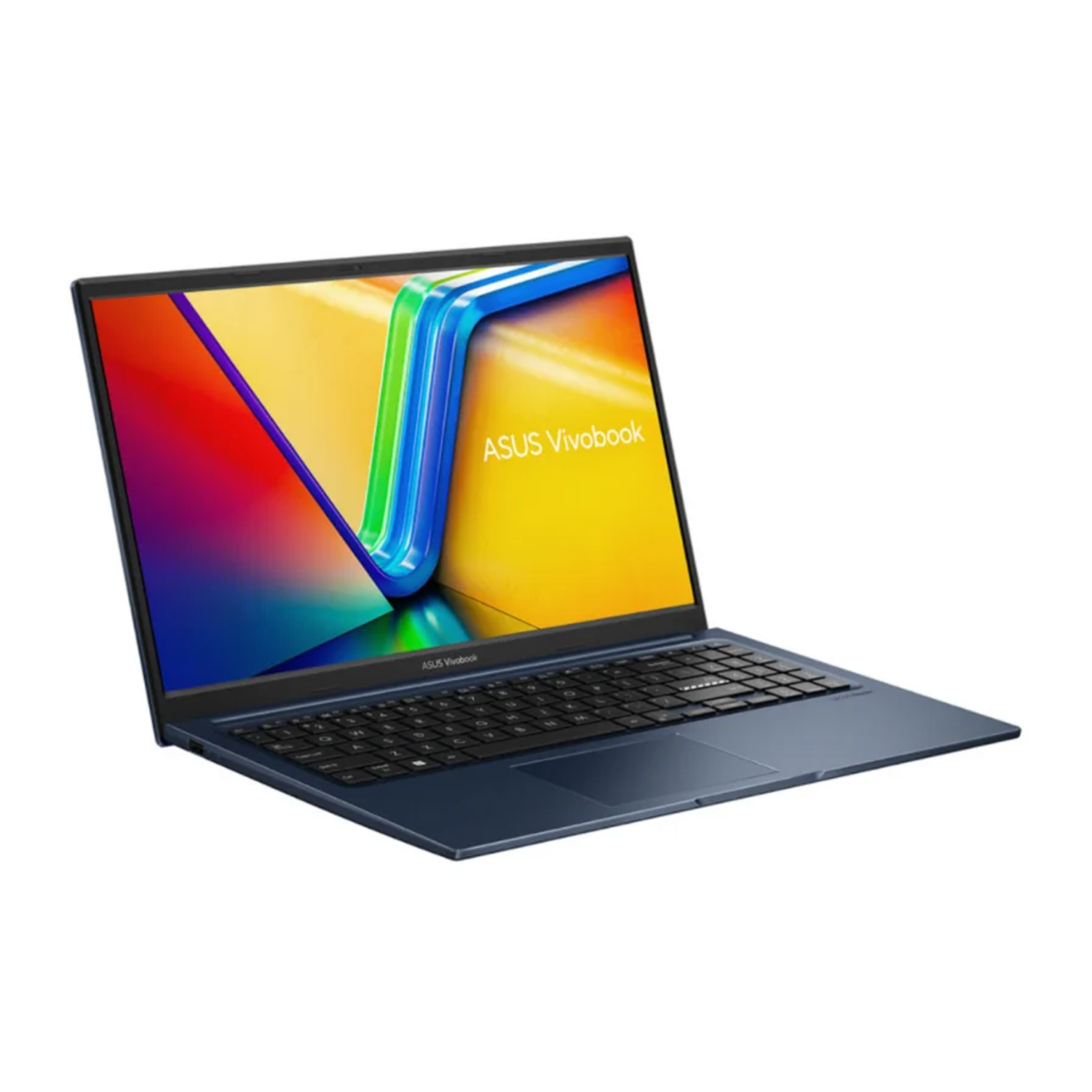 Arkadan aydınlatmalı klavyeli lacivert Asus Vivobook dizüstü bilgisayar.