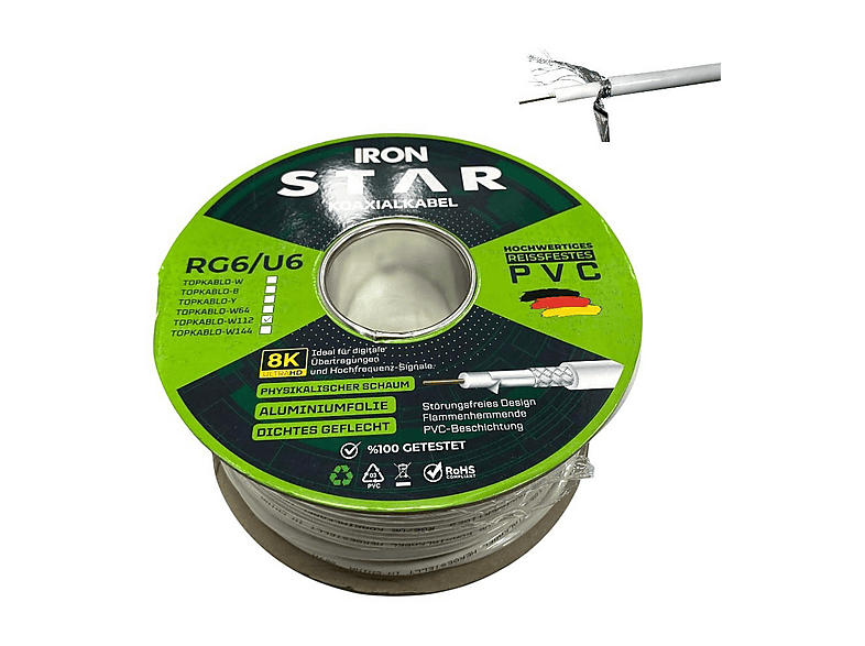 IRONSTAR RG6U6 112 Tel 100 m Anten Kablosu Beyaz