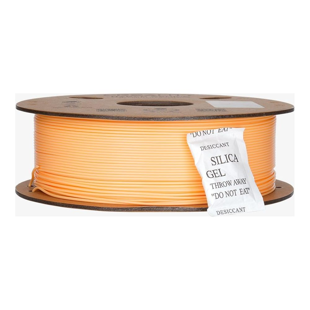 Silika jel paketli turuncu 3D yazıcı filament makarası.