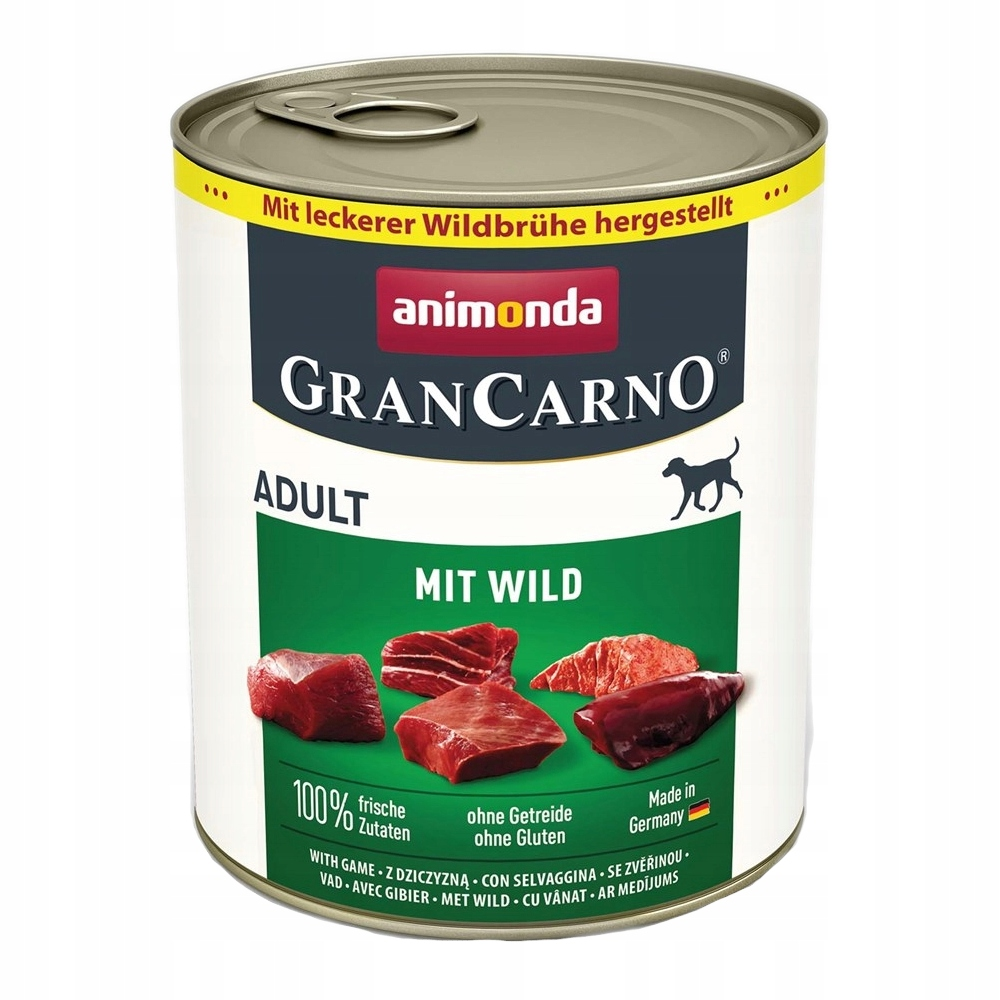 Karma dla psów Animonda Gran Carno z dziczyzną dla dorosłych. Kawałki mięsa.