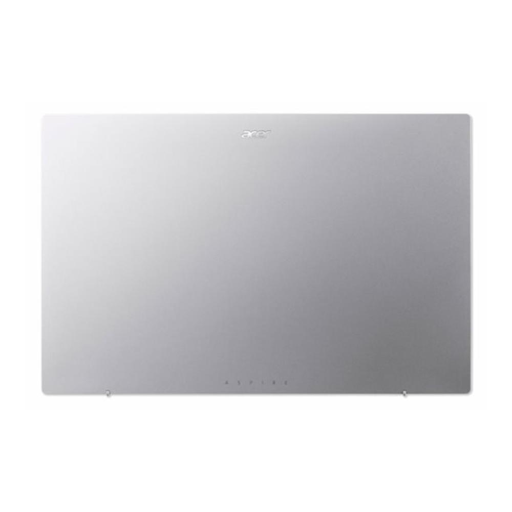 Un portátil plateado Acer Aspire cerrado sobre fondo blanco.
