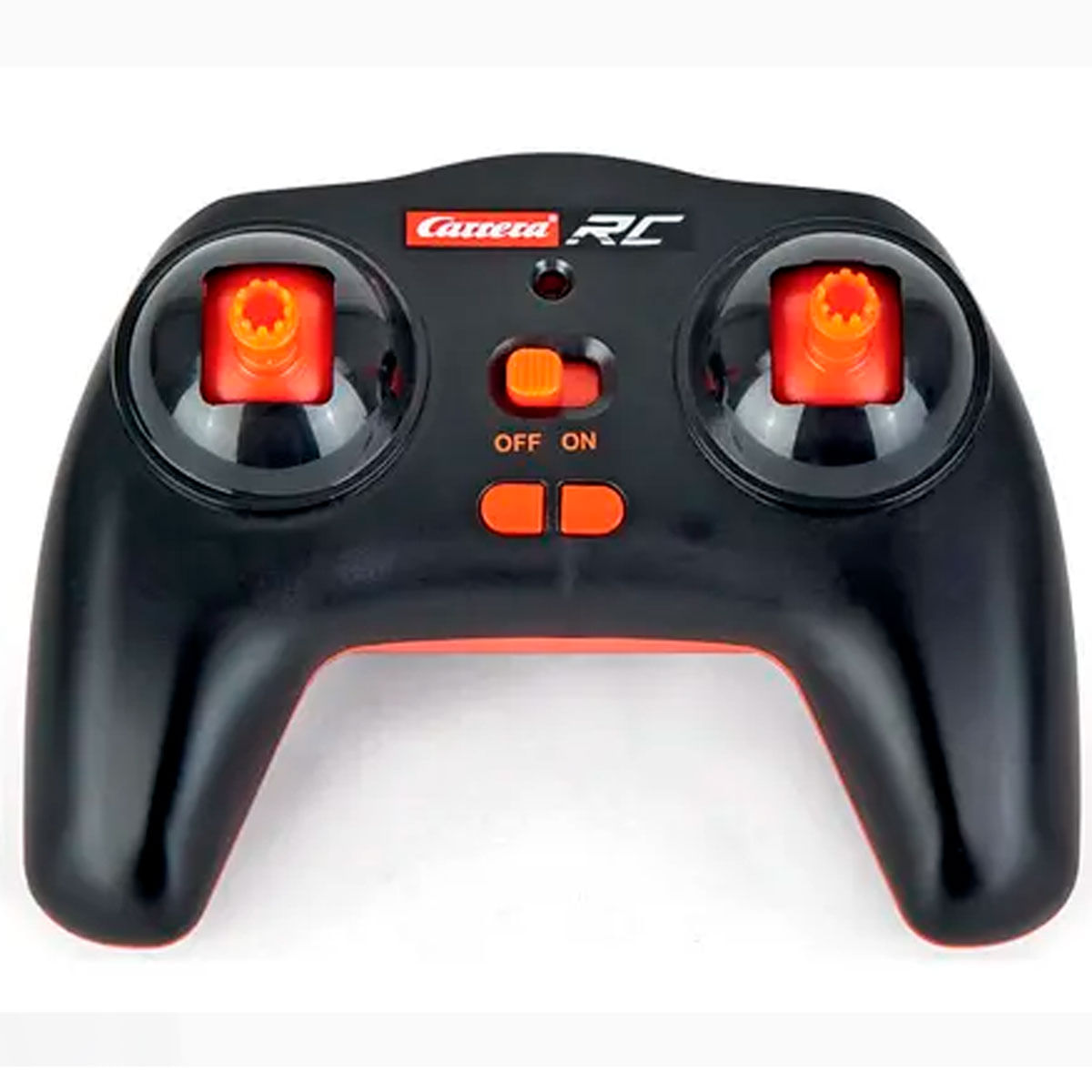 Un mando a distancia negro Carrera RC con botones y joysticks naranjas.