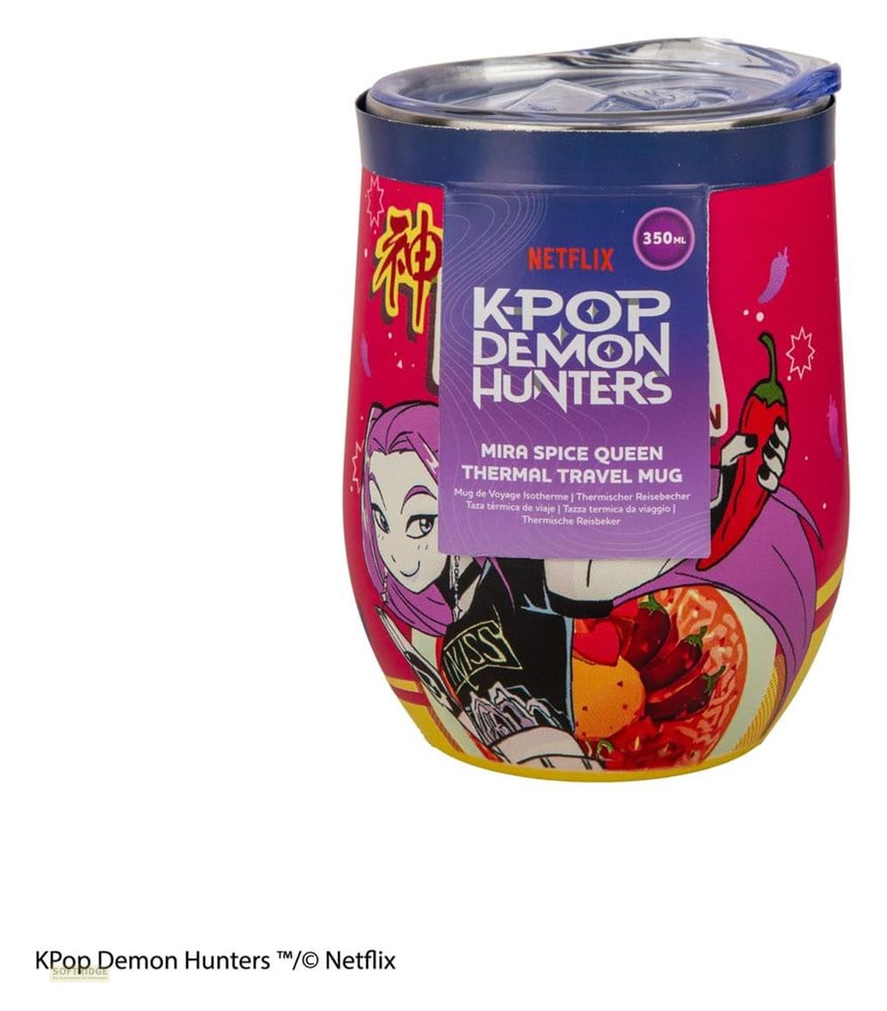 Un termo colorido con diseño de K-Pop Demon Hunters y logo de Netflix.