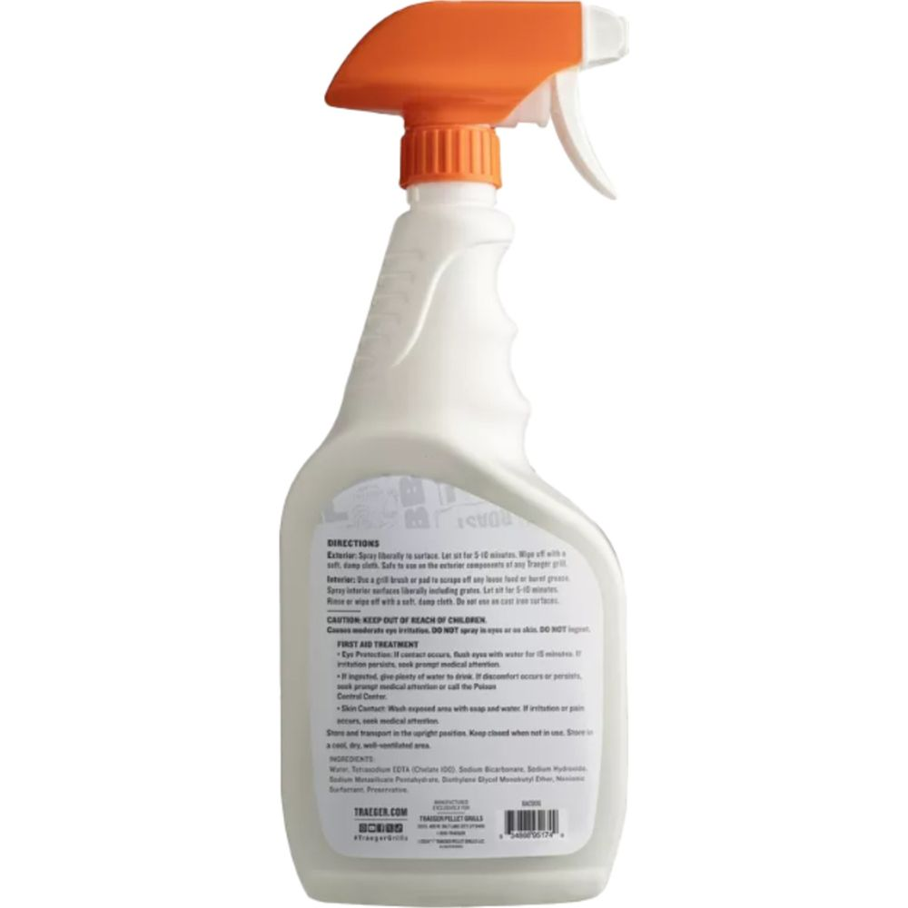 Weiße Sprühflasche mit orangefarbenem Sprühkopf und Etikett mit Anweisungen.