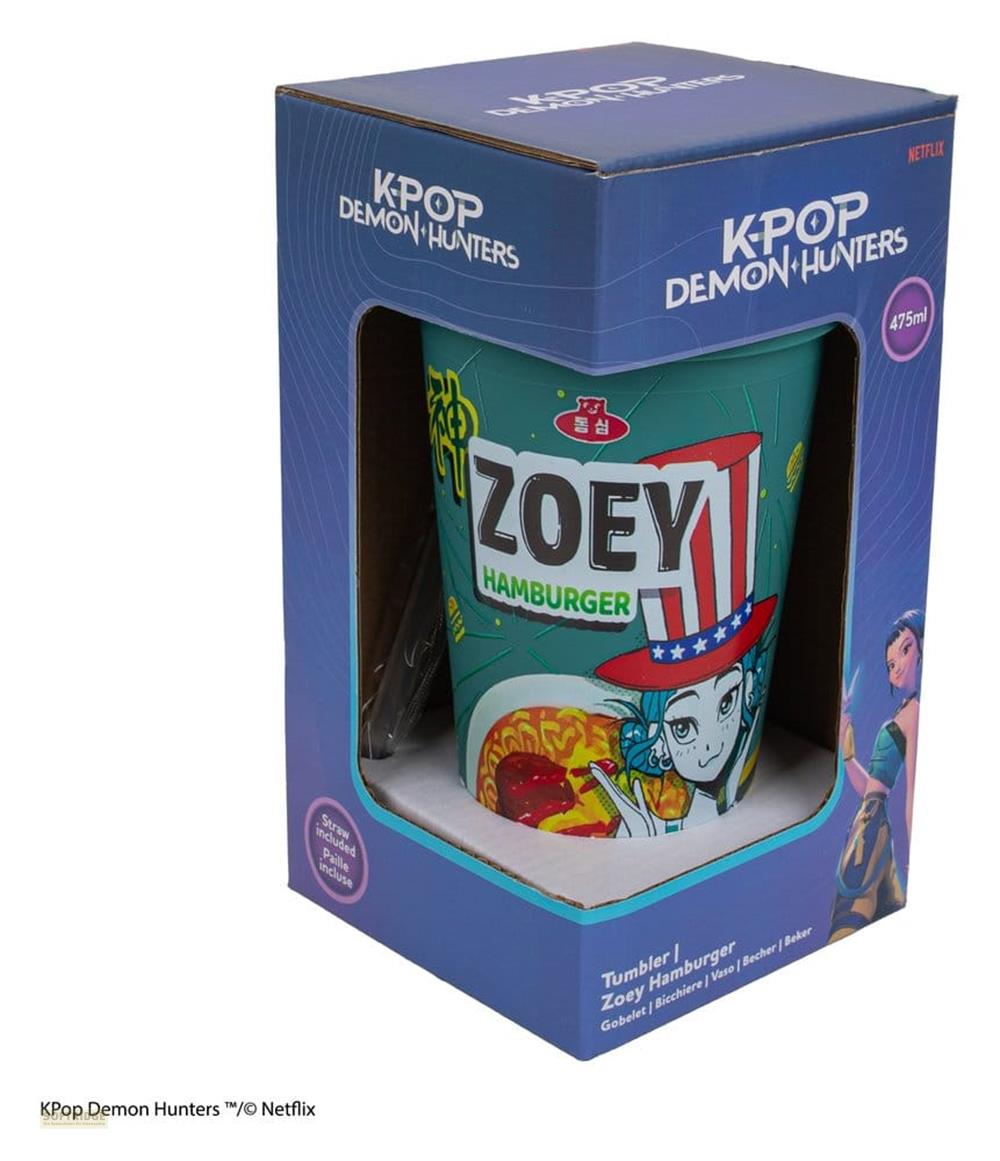 K-Pop Demon Hunters Becher mit Zoey Hamburger Design, 475ml, inkl. Strohhalm.