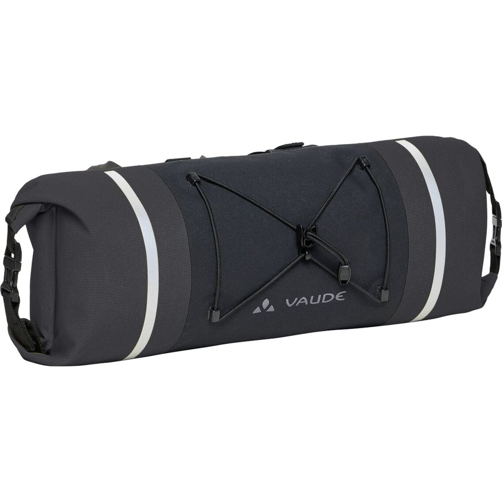 Sacoche de vélo noire avec réflecteurs et cordon, logo VAUDE.