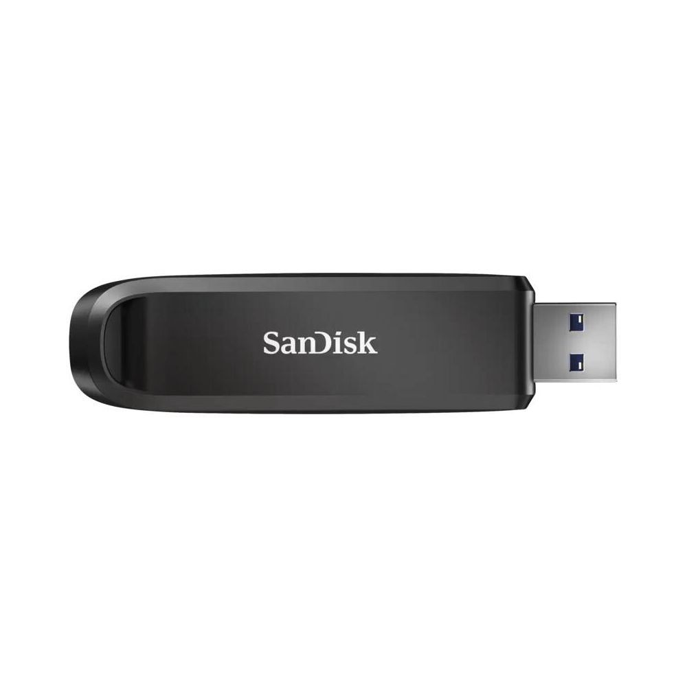 Schwarzer SanDisk USB-Stick mit silbernem Anschluss auf weißem Hintergrund.