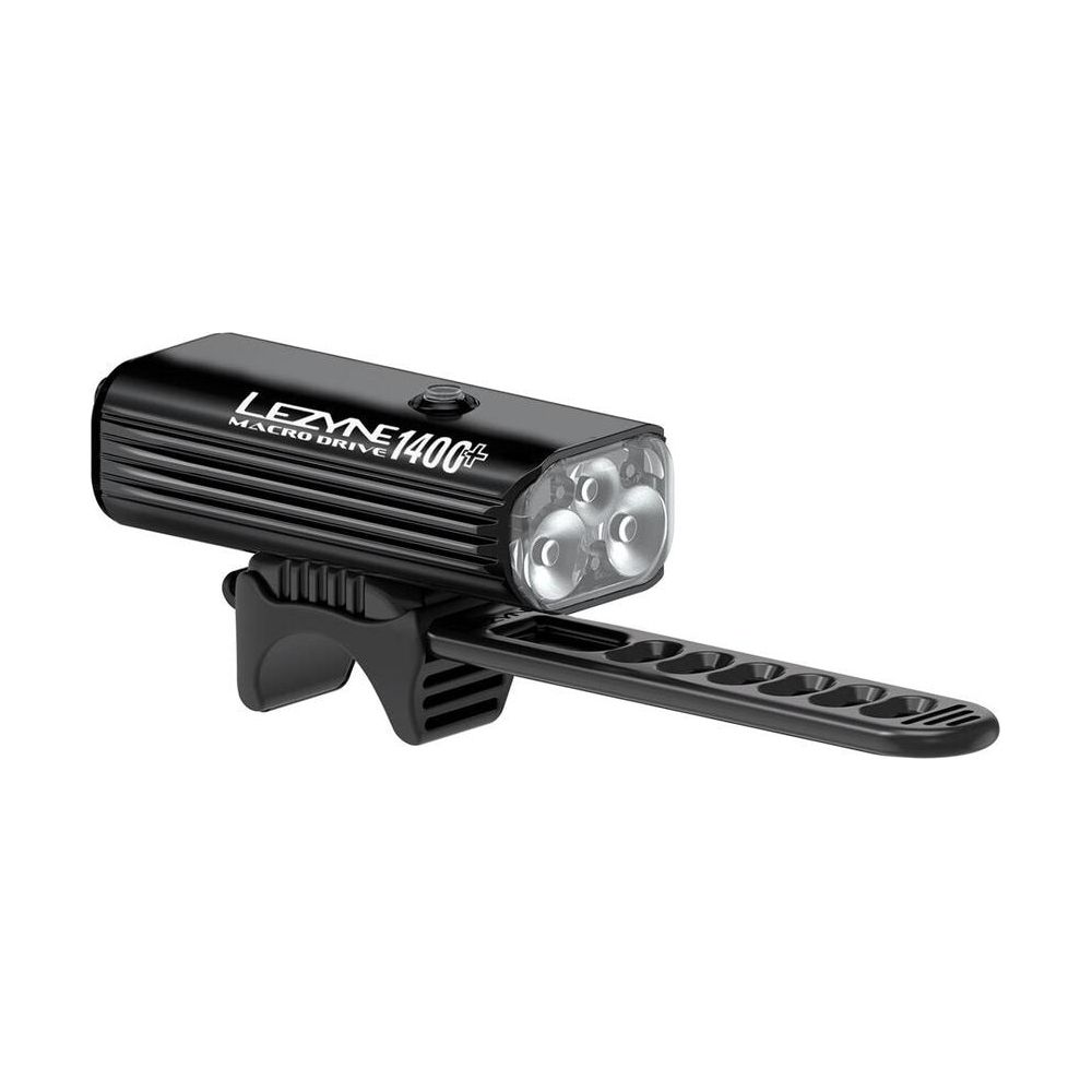 Schwarze Fahrradlampe mit drei LEDs und Halterung.