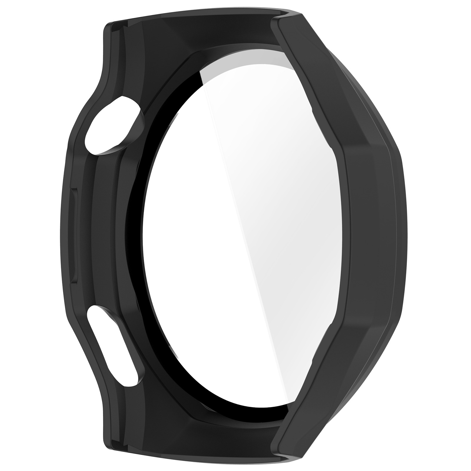 Custodia protettiva nera per smartwatch con ritagli per pulsanti.