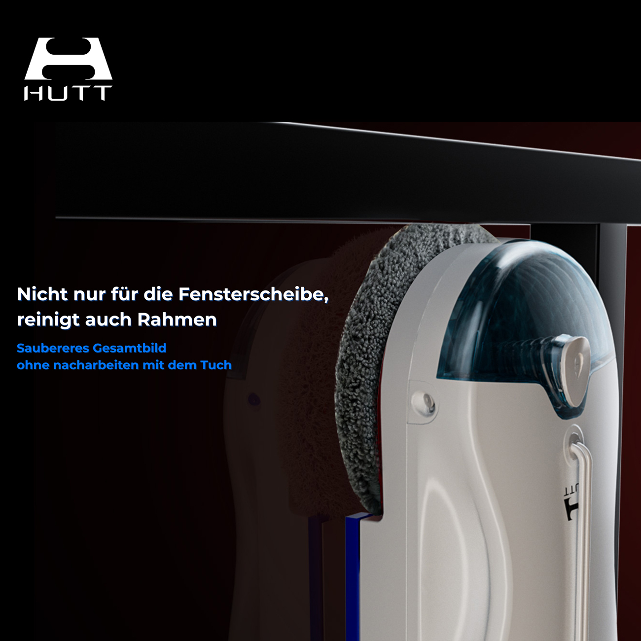 Fensterreinigungsgerät mit Bürste und Wassertank.
