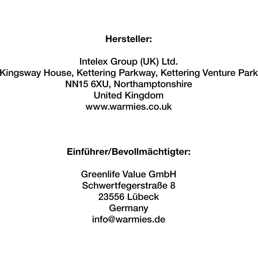 Hersteller: Intelex Group (UK) Ltd. Adresse und Website. Importeur: Greenlife Value GmbH Adresse.