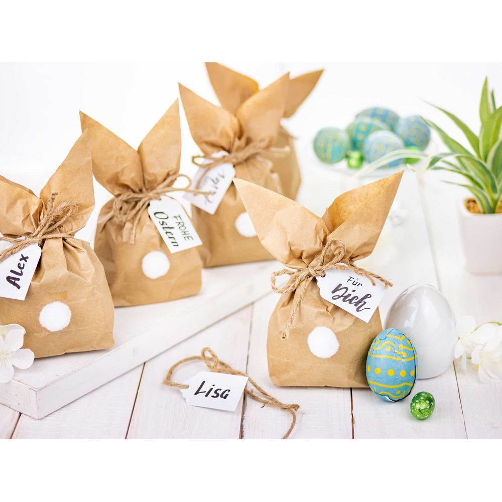 Sacchetti regalo coniglietto Pasqua in carta marrone con nomi.