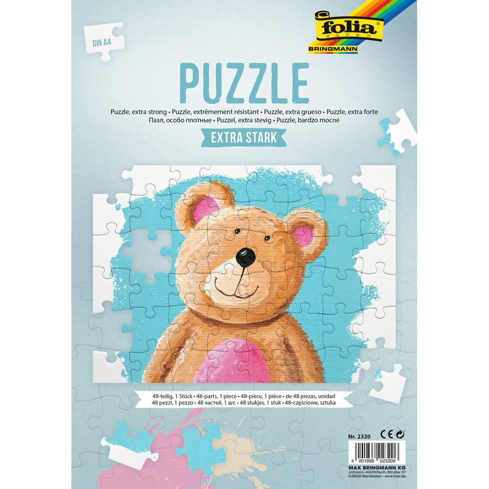 Ein Teddybär-Puzzle mit 48 Teilen auf blauem Himmel, extra stark.