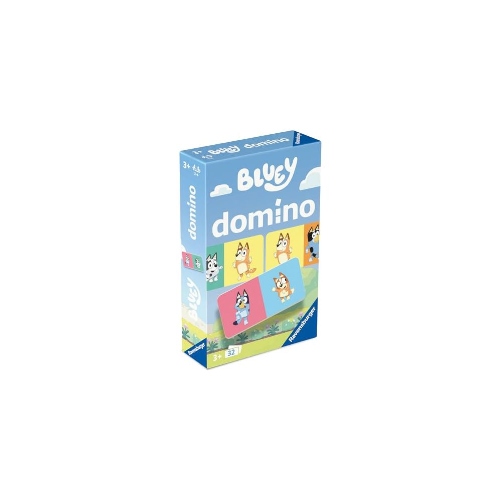 Boîte de jeu Bluey Domino avec des personnages de la série.