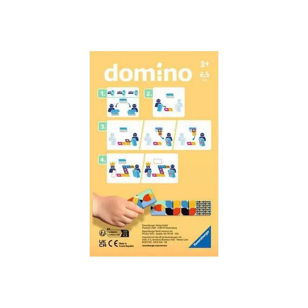 Instructions pour un jeu de domino avec des tuiles et des figures colorées.