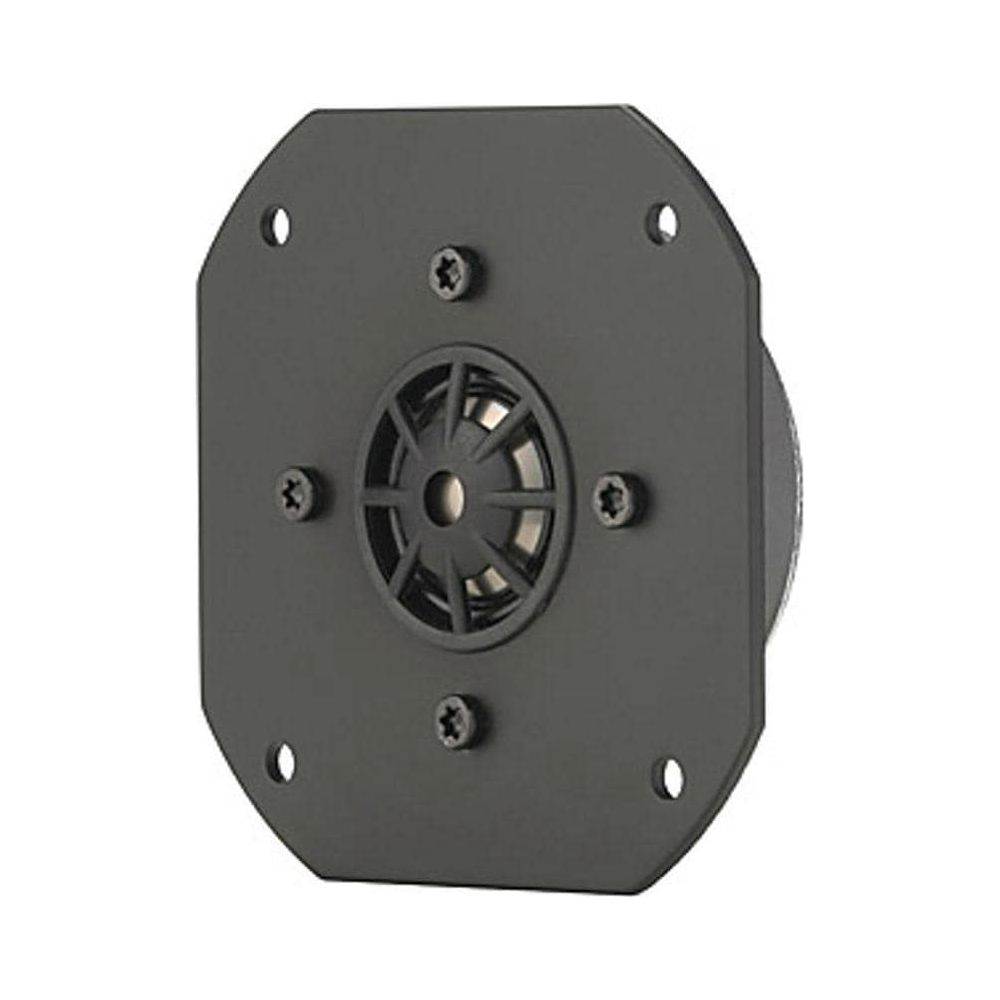 Tweeter per altoparlante nero con fori per viti su base ottagonale.