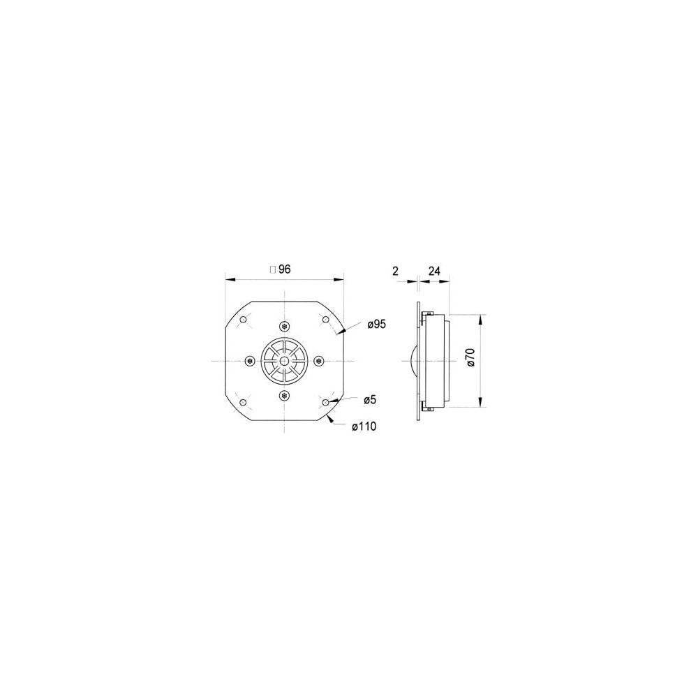 Disegno tecnico di un componente rotondo con dimensioni. Mostrate vista dall'alto e laterale.