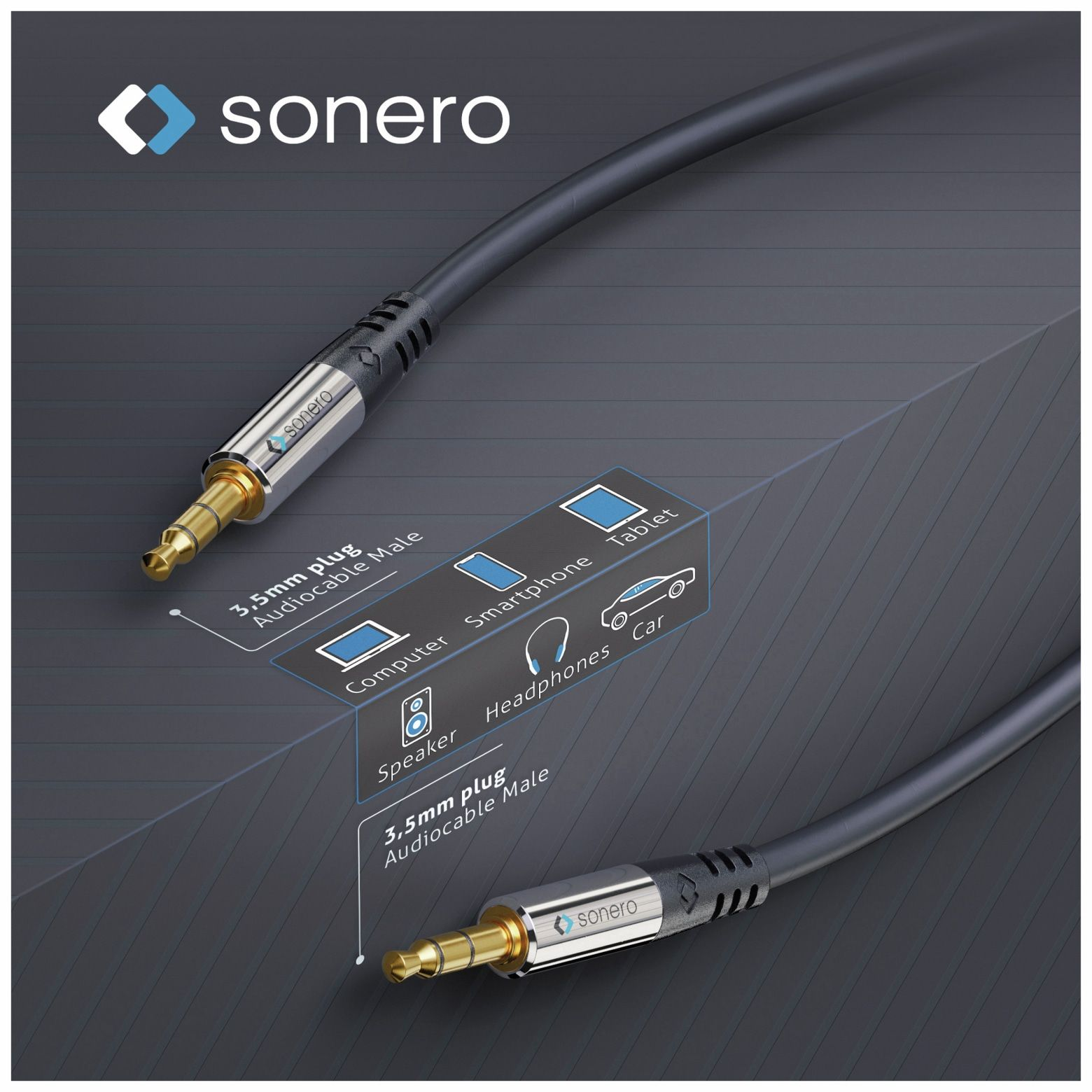 Sonero 3,5mm Audiokabel mit goldenen Steckern, für Computer, Auto, Kopfhörer.