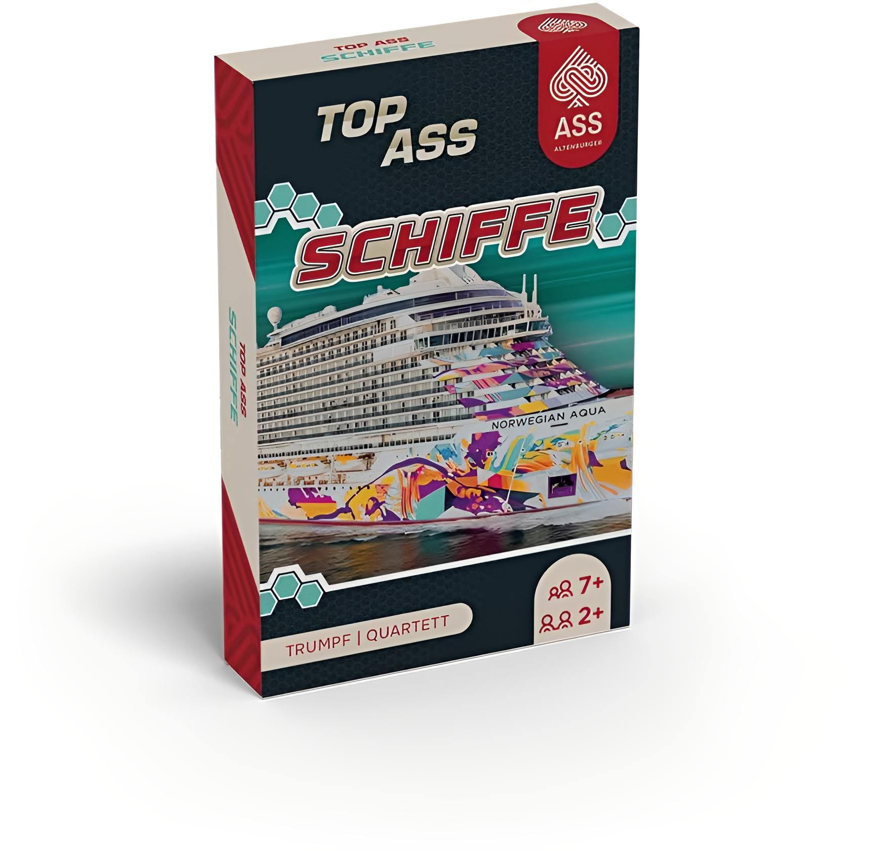 Verpackung eines Kartenspiels mit einem Kreuzfahrtschiff namens Norwegian Aqua.
