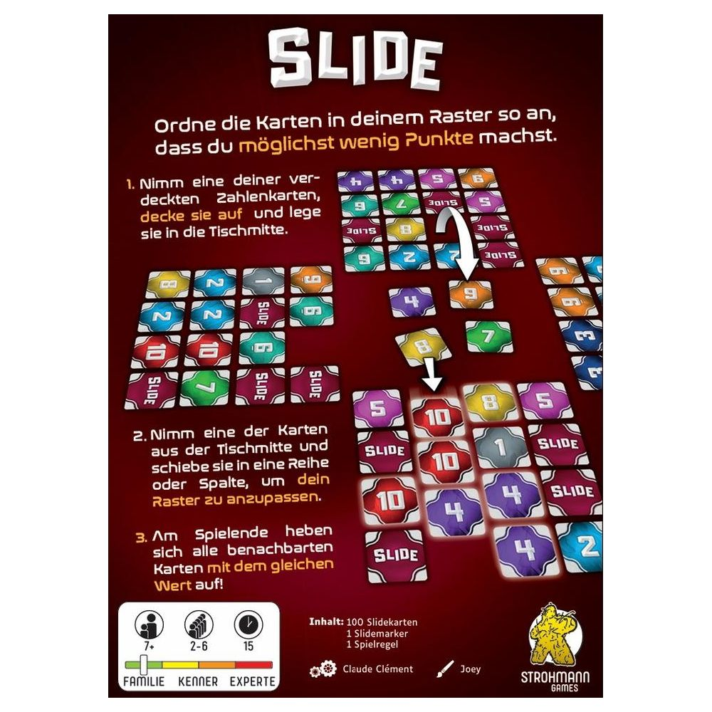 Plateau de jeu avec cartes numérotées et instructions. Les cartes sont déplacées.