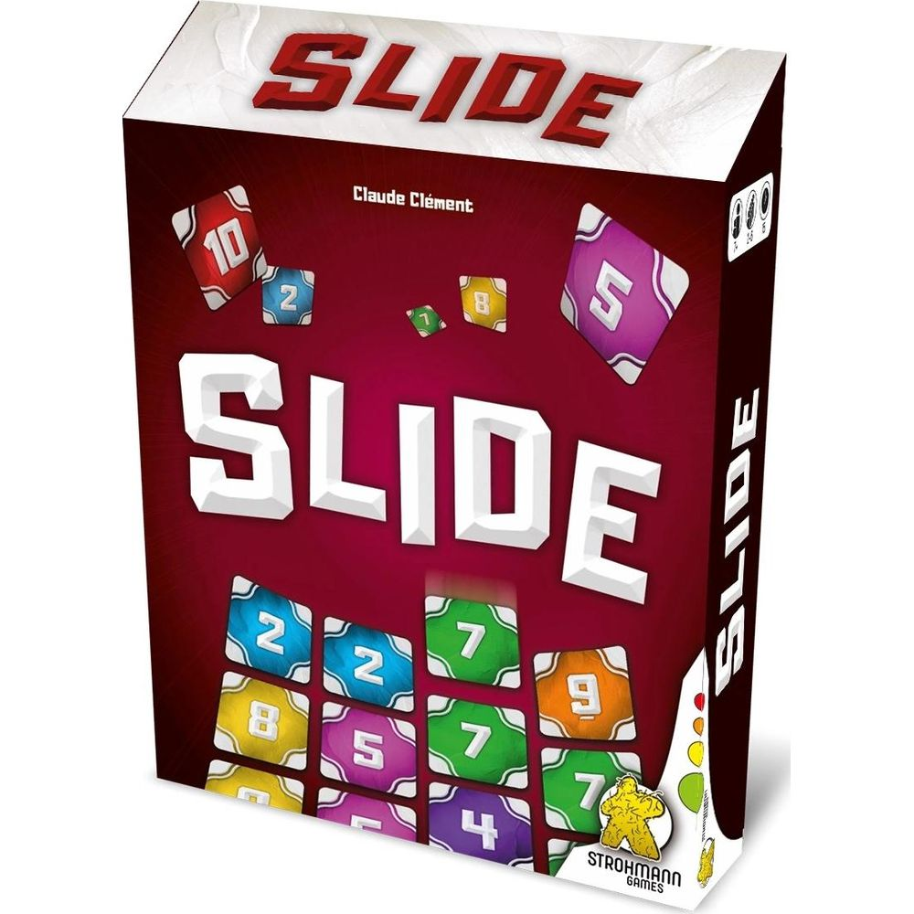 La boîte du jeu 'SLIDE' présente le titre en grandes lettres blanches sur fond rouge foncé.