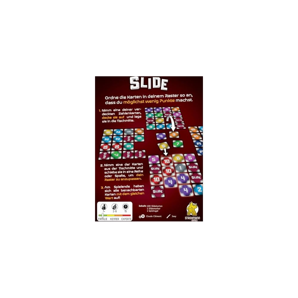 Instructions pour SLIDE : Marquez des points en arrangeant des cartes dans une grille.