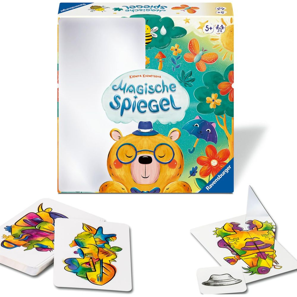 Ravensburger Spiel 'Magische Spiegel' mit Teddybär-Motiv und bunter Karten.