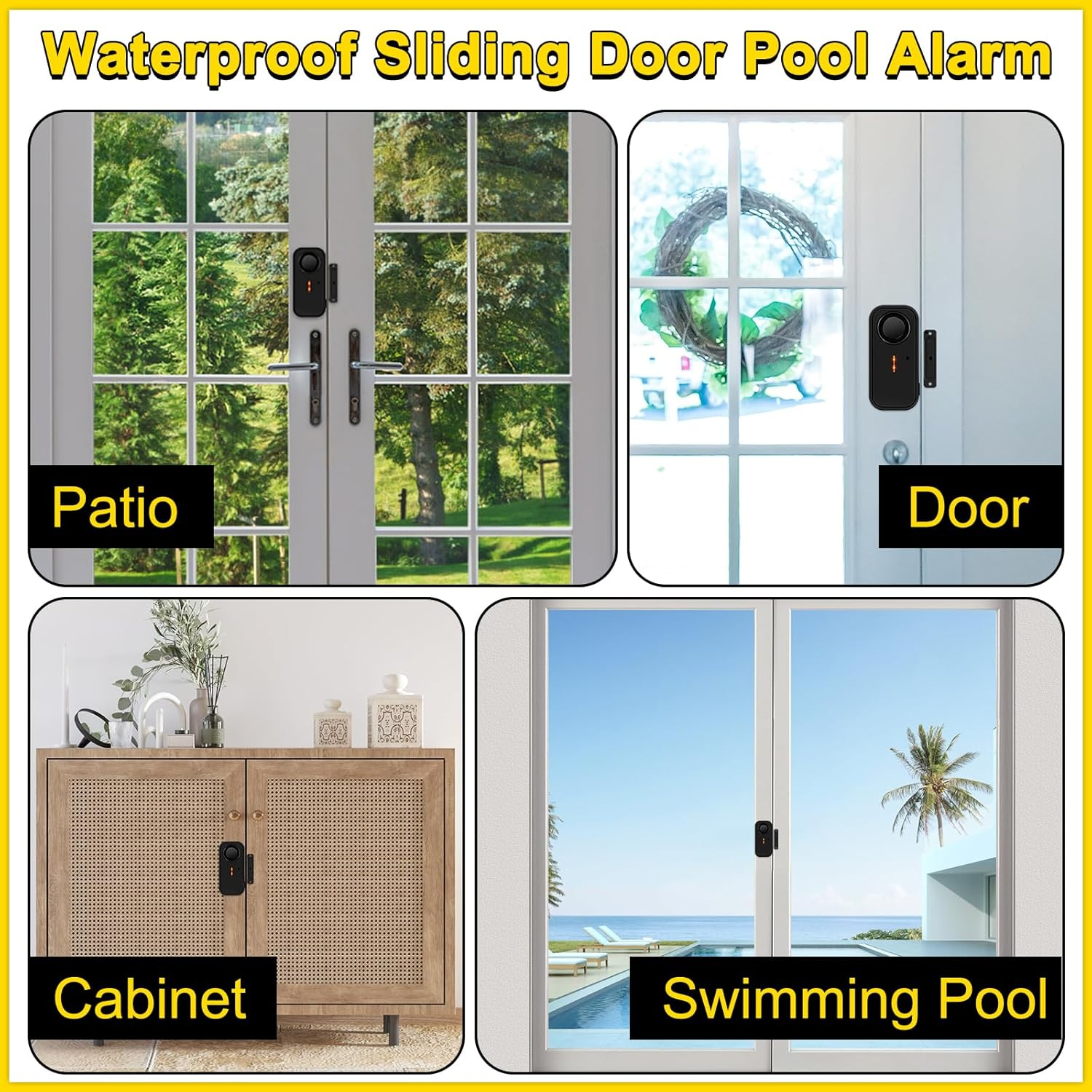 Ein Wasserdichter Poolalarm für Terrassentüren, Türen, Schränke und Pools.