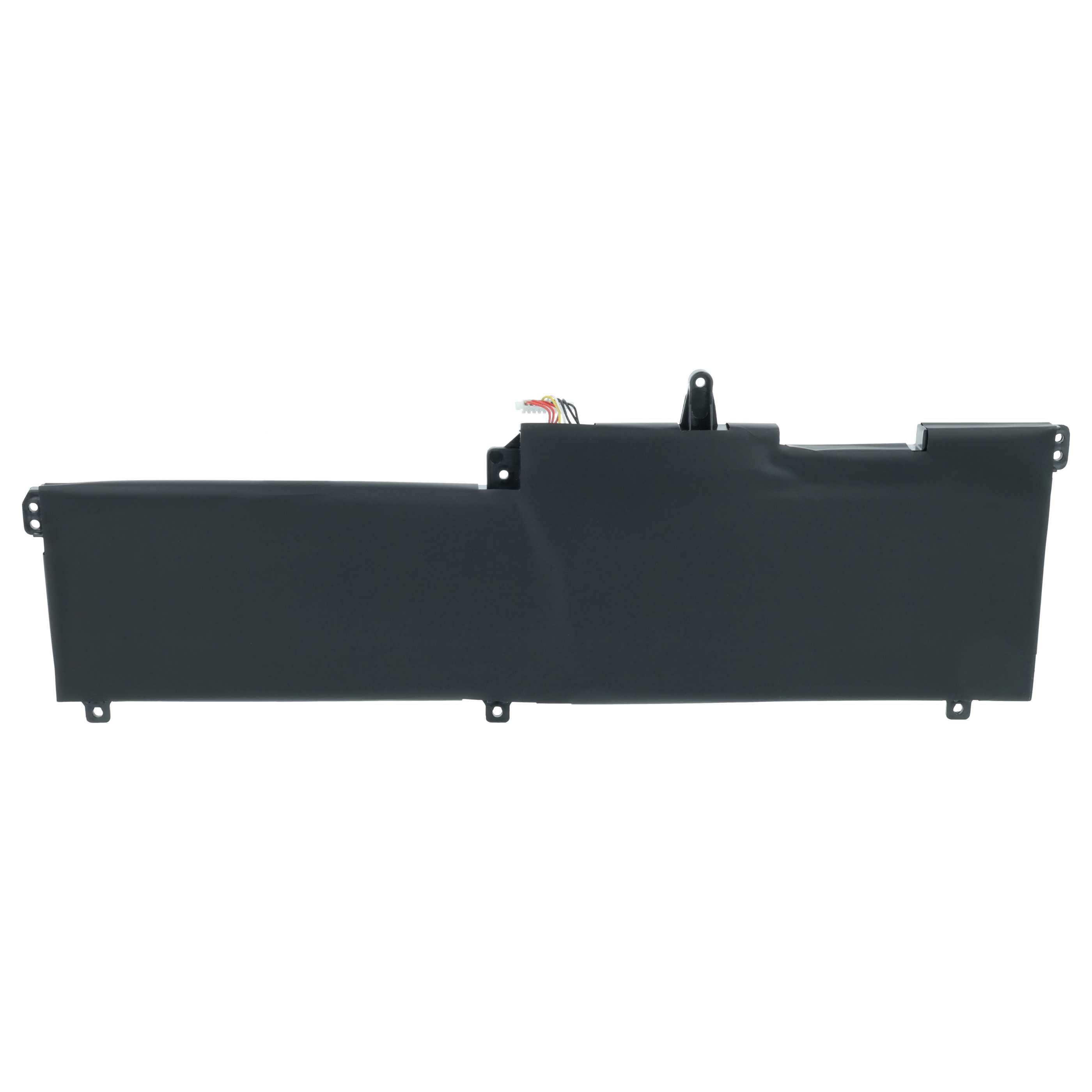 Schwarzer Laptop-Akku mit Kabeln und Anschlüssen, flache Bauform.