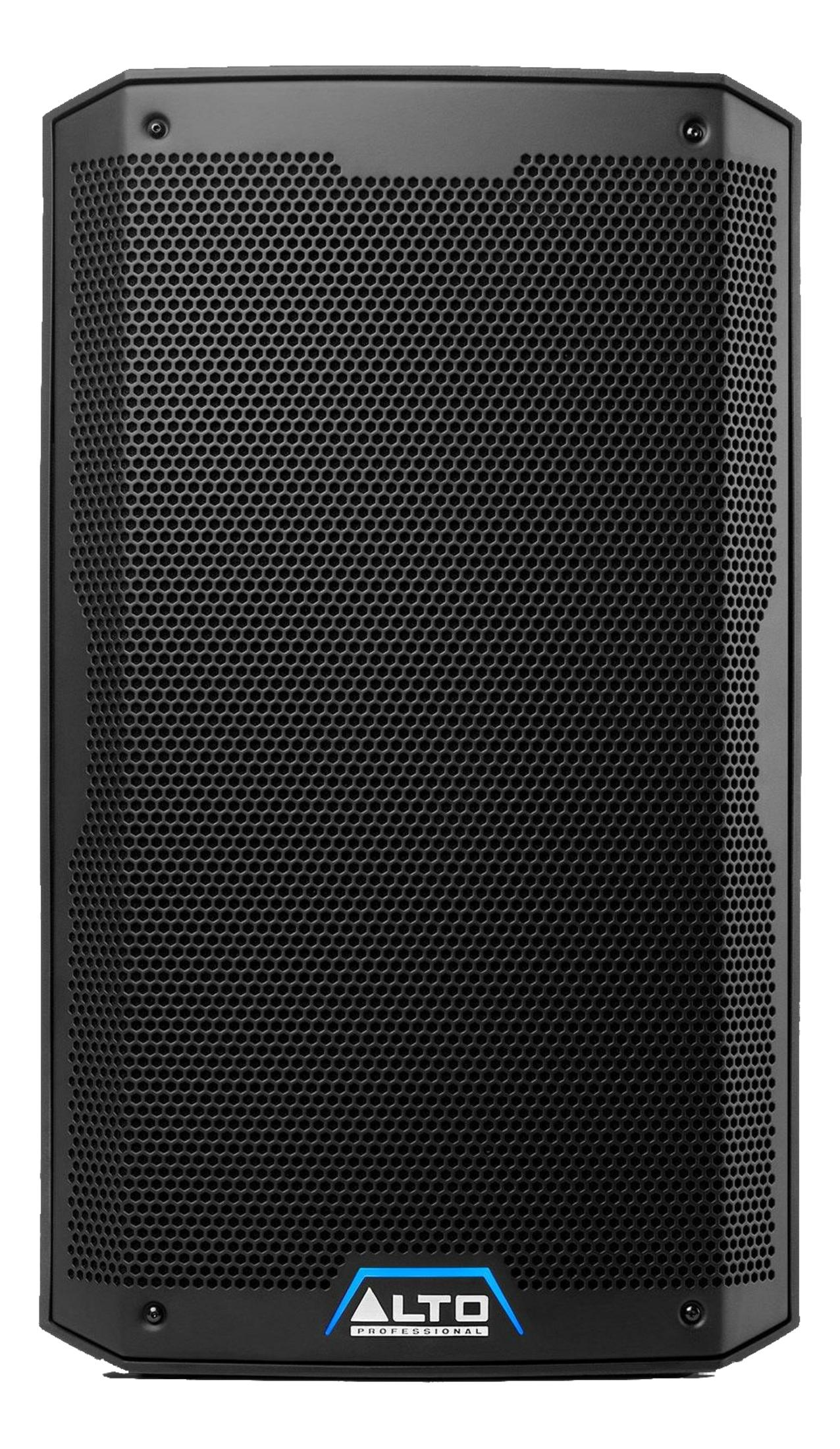 Haut-parleur noir avec grille nid d'abeille et logo ALTO en bas.