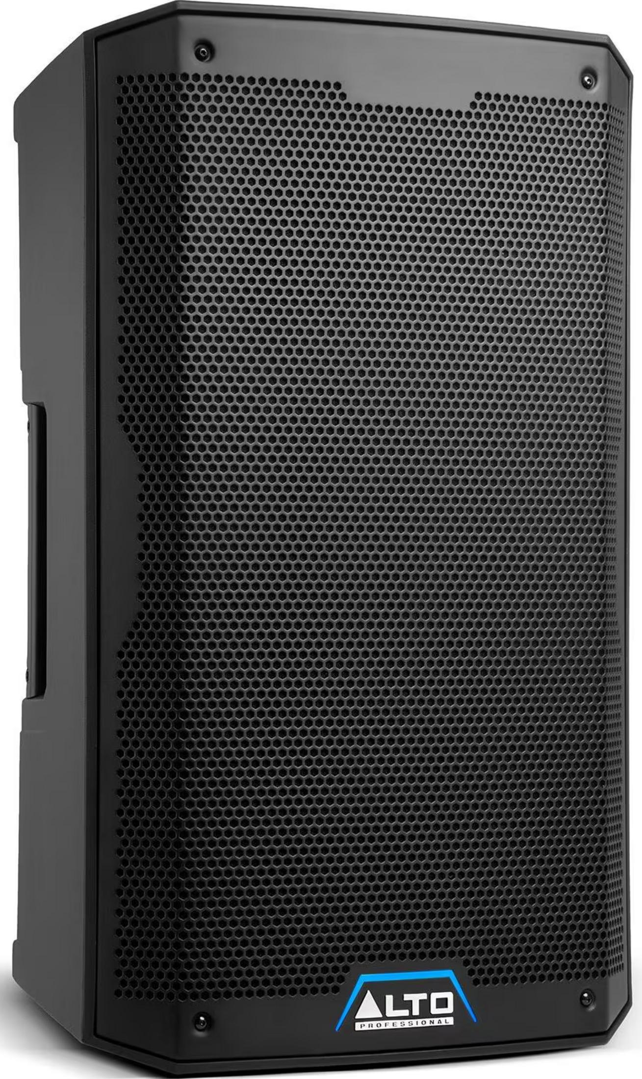 Haut-parleur noir avec grille hexagonale et logo Alto en bas.