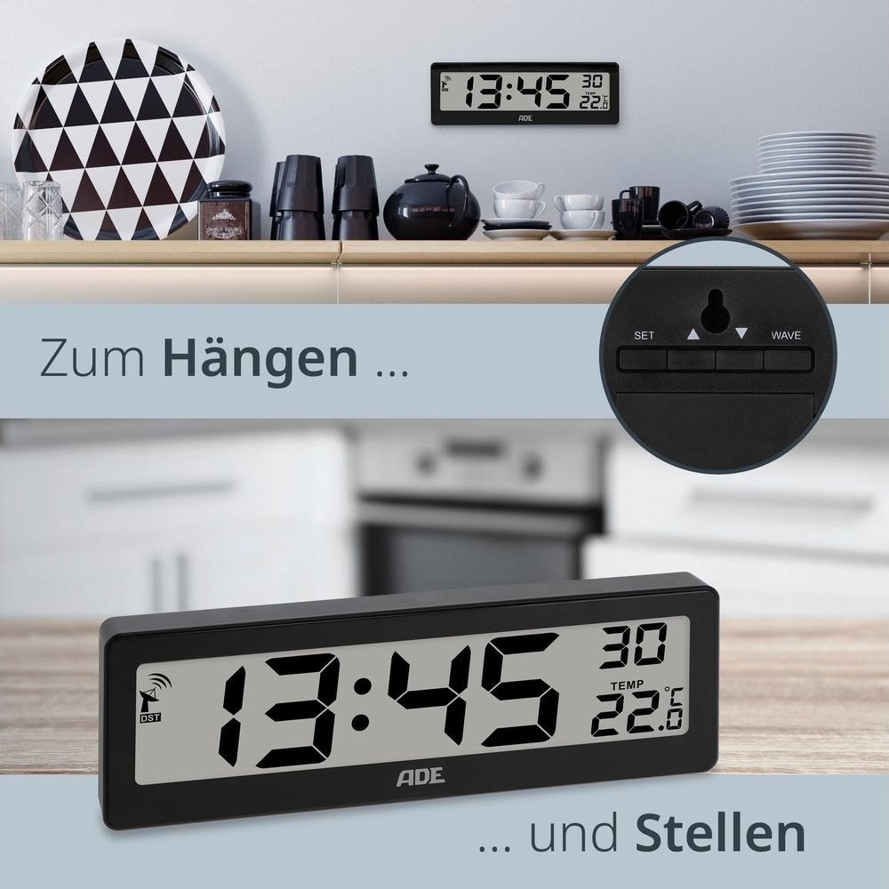 Horloge numérique affiche 13:45 et 22.6 degrés Celsius, sur une table.
