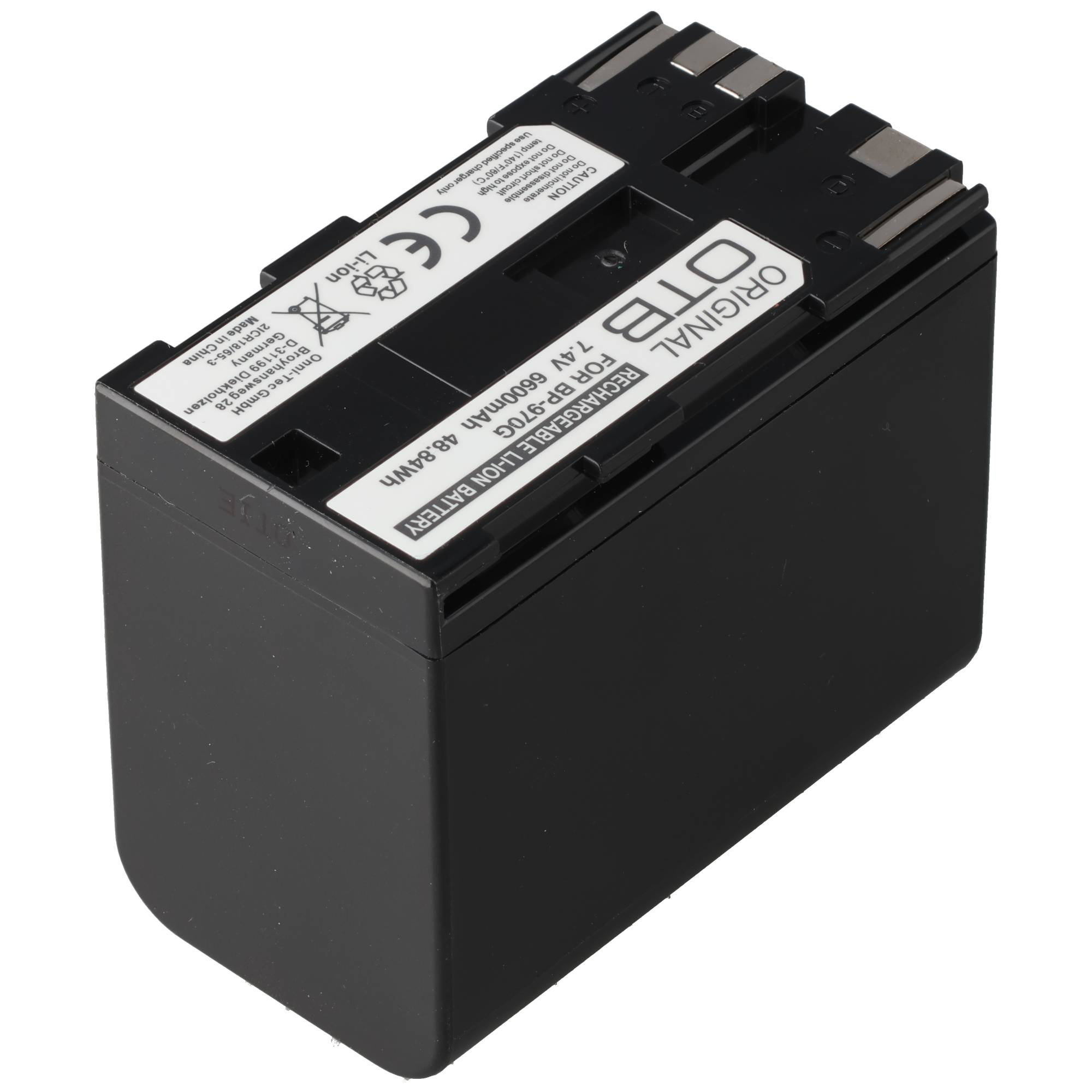 Schwarzer Li-Ion Akku von OTB, 7,4V, 6600mAh, für BP-970G.