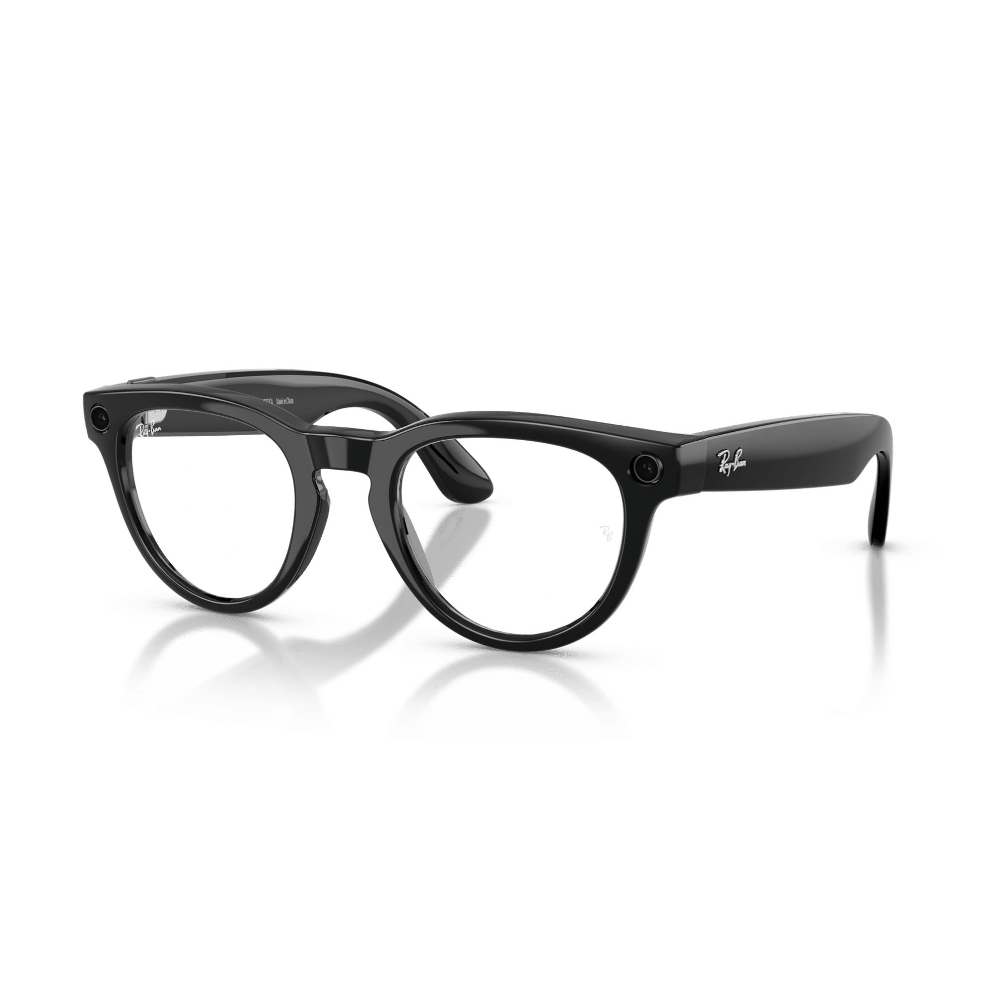 Occhiali Ray-Ban neri con montatura blu e logo Ray-Ban sull'asta.