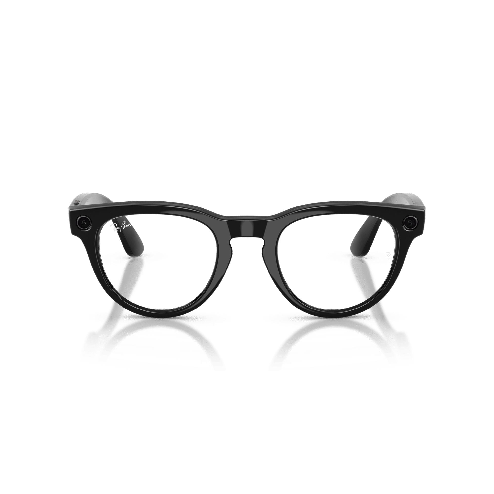 Occhiali neri con lenti rotonde e logo Ray-Ban.