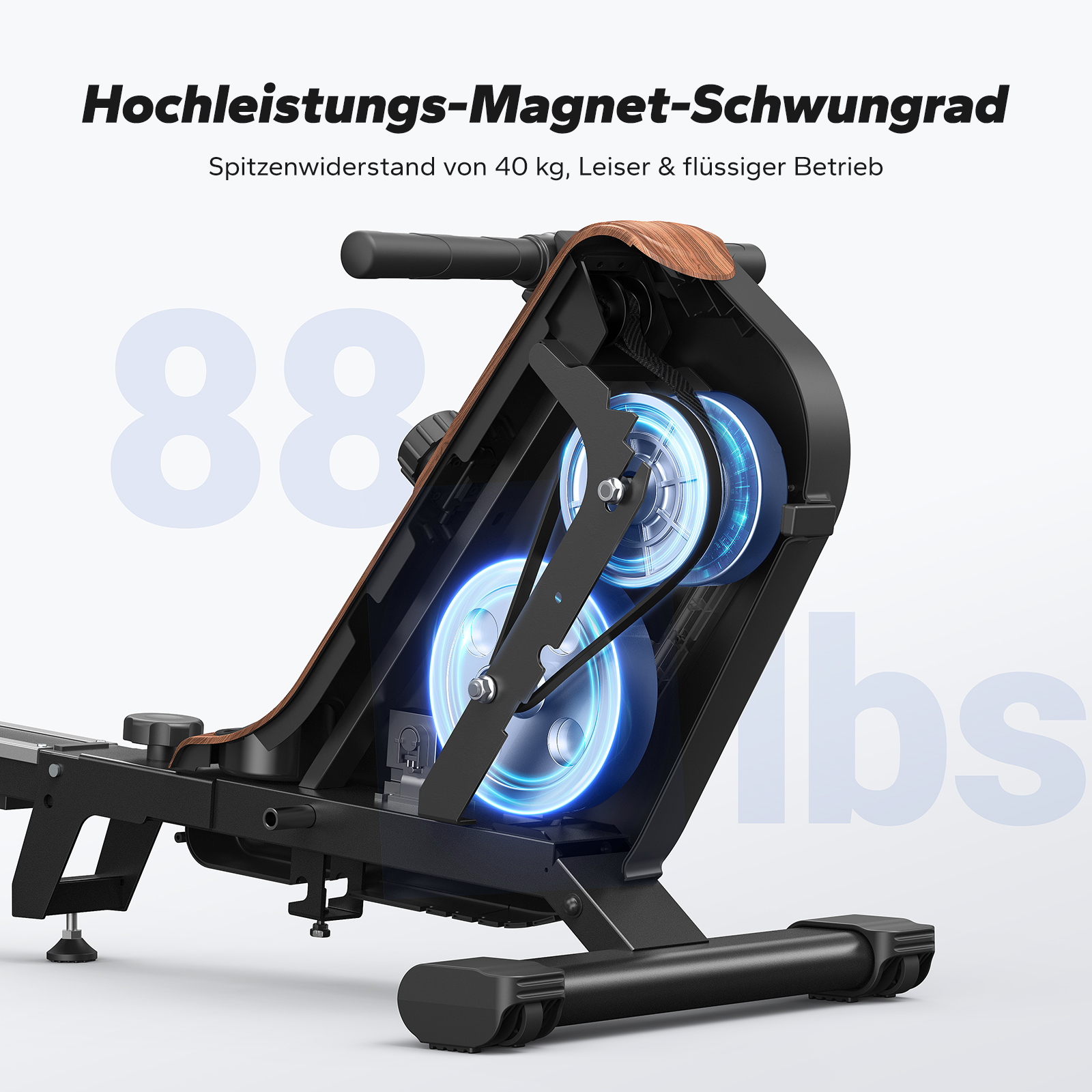 Detailansicht eines Rades mit magnetischem Schwungrad und Holzakzenten.