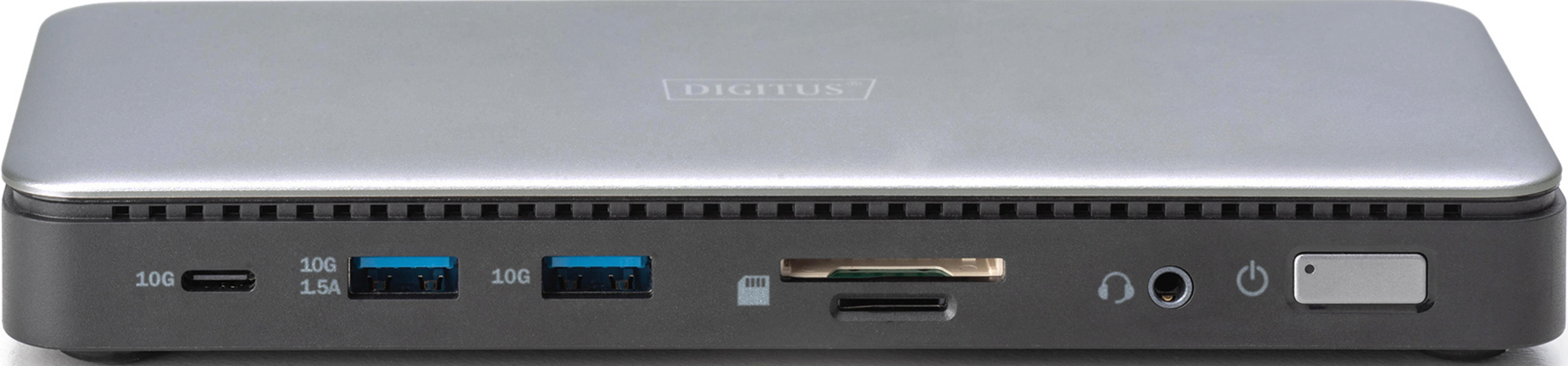 Grauer Digitizer mit USB-C, USB-A, Kopfhöreranschluss und SD-Kartensteckplätzen.