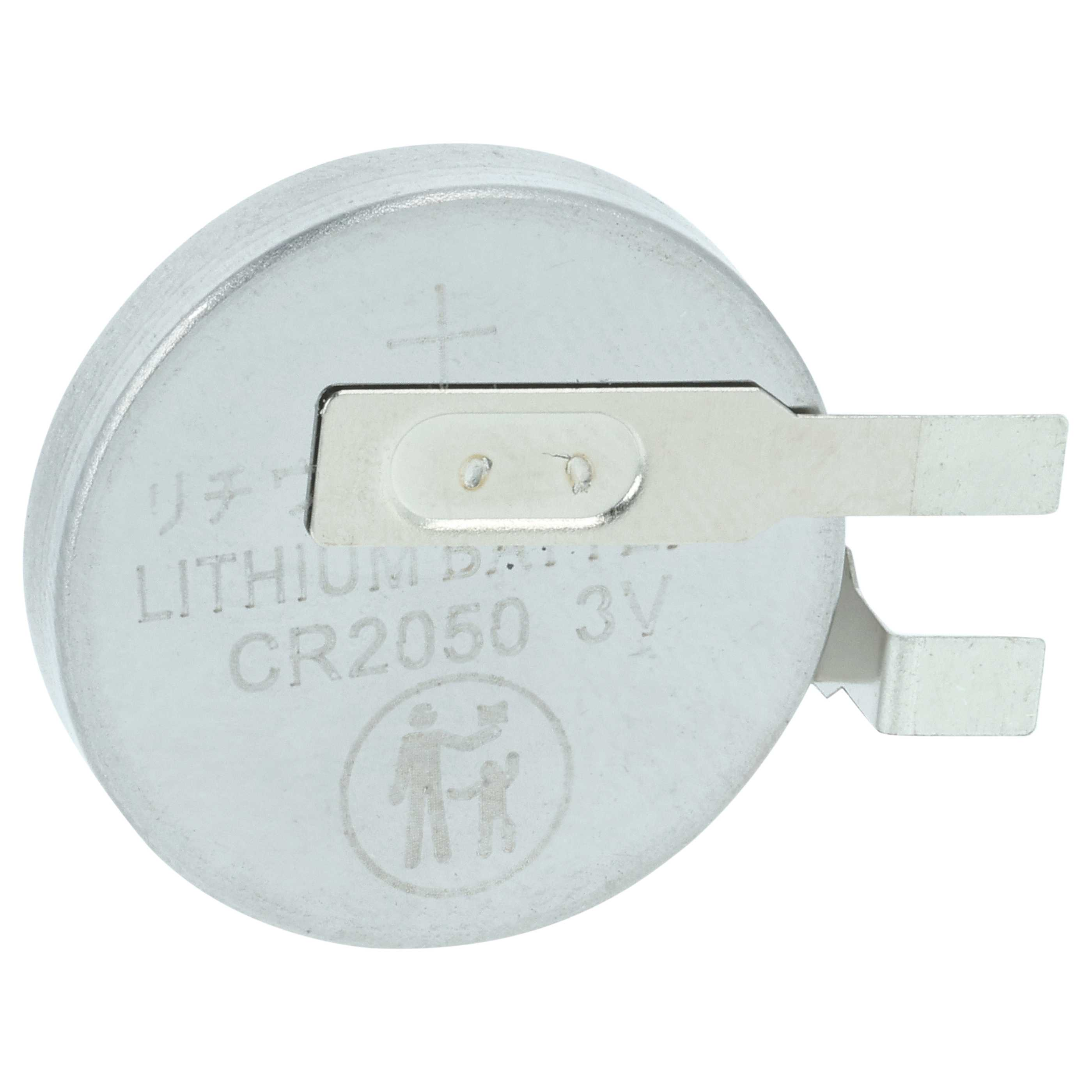 Silberne Lithium-Batterie CR2050 3V mit Metallzungen.