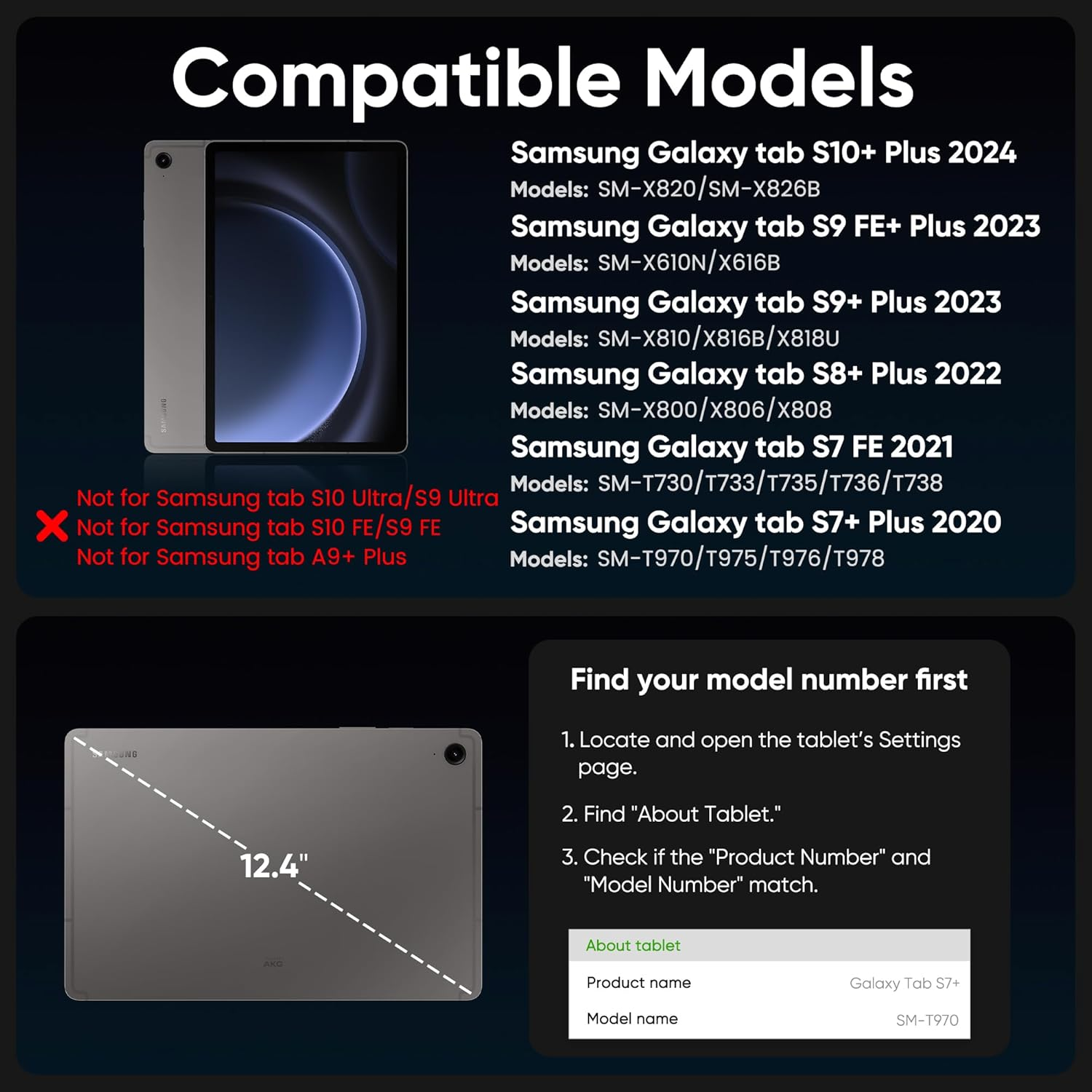 Kompatible Modelle: Samsung Galaxy Tab S10+ Plus 2024 bis S7+ Plus 2020.