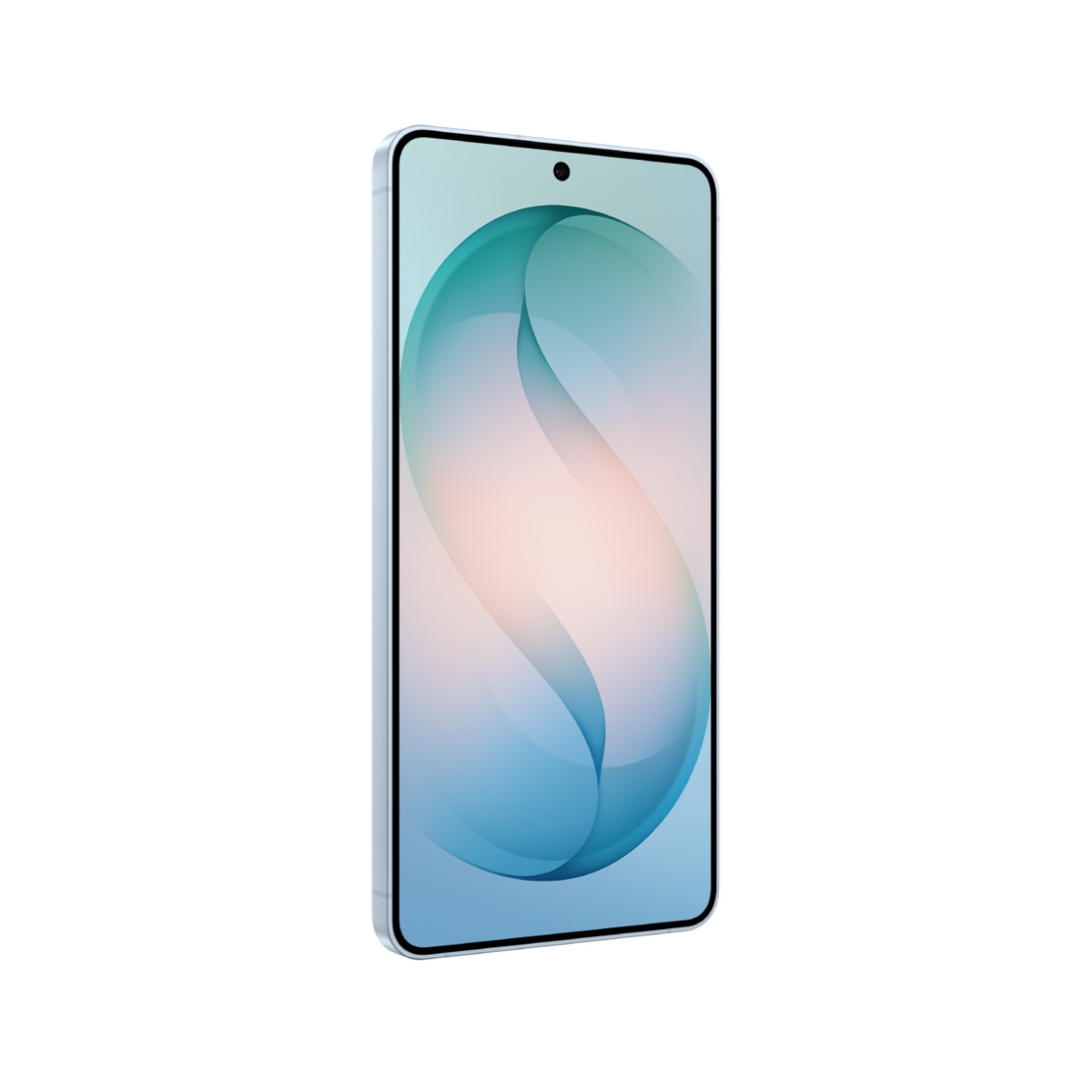 Jasnoniebieski smartfon z falistym wzorem na ekranie.