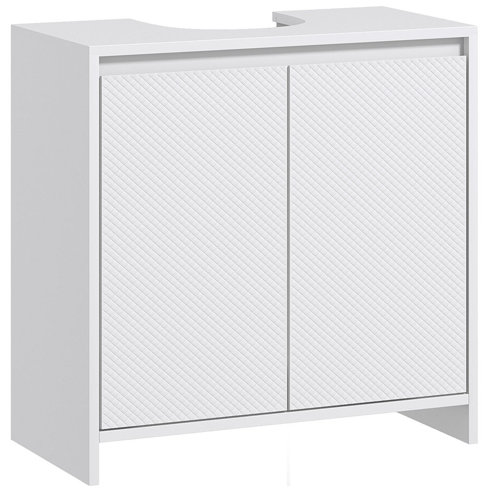 Un mueble blanco con dos puertas y un frente texturizado.