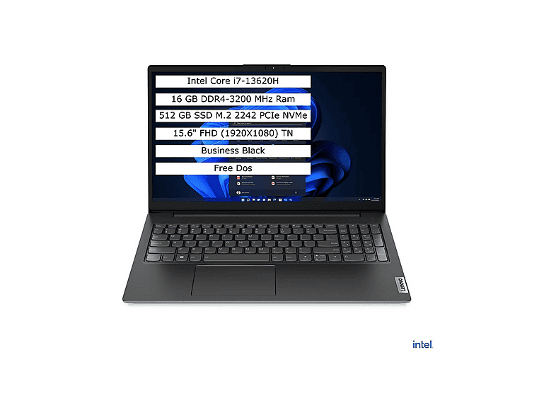 LENOVO V15 G4 83A100QMTR FHD Intel Core i7-13620H 16 GB RAM 512 GB SSD 15,6 inç FreeDOS Laptop Siyah