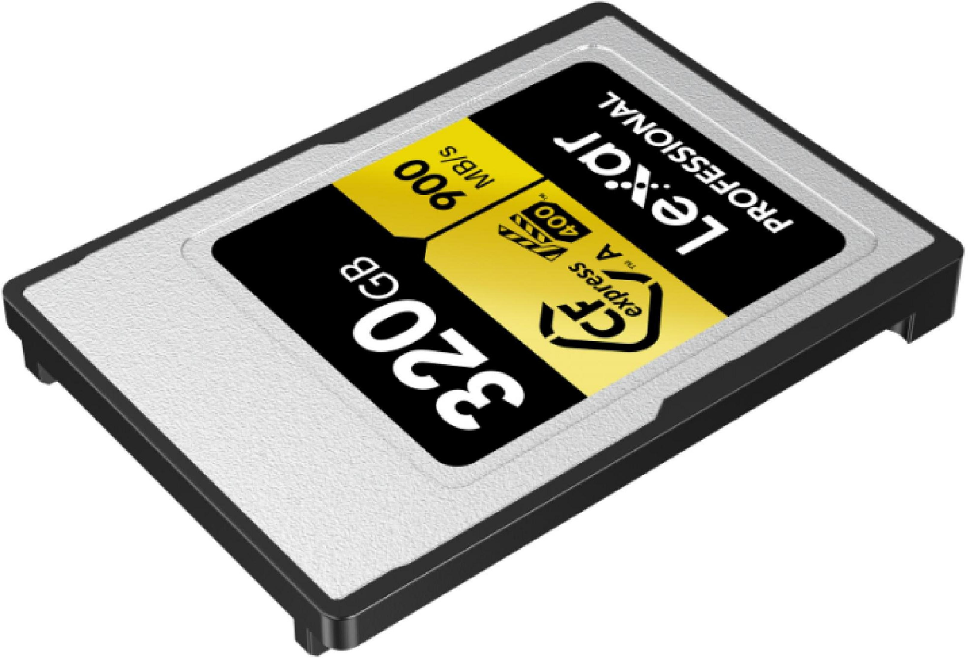 Scheda Lexar CFexpress da 320GB con velocità 900MB/s.