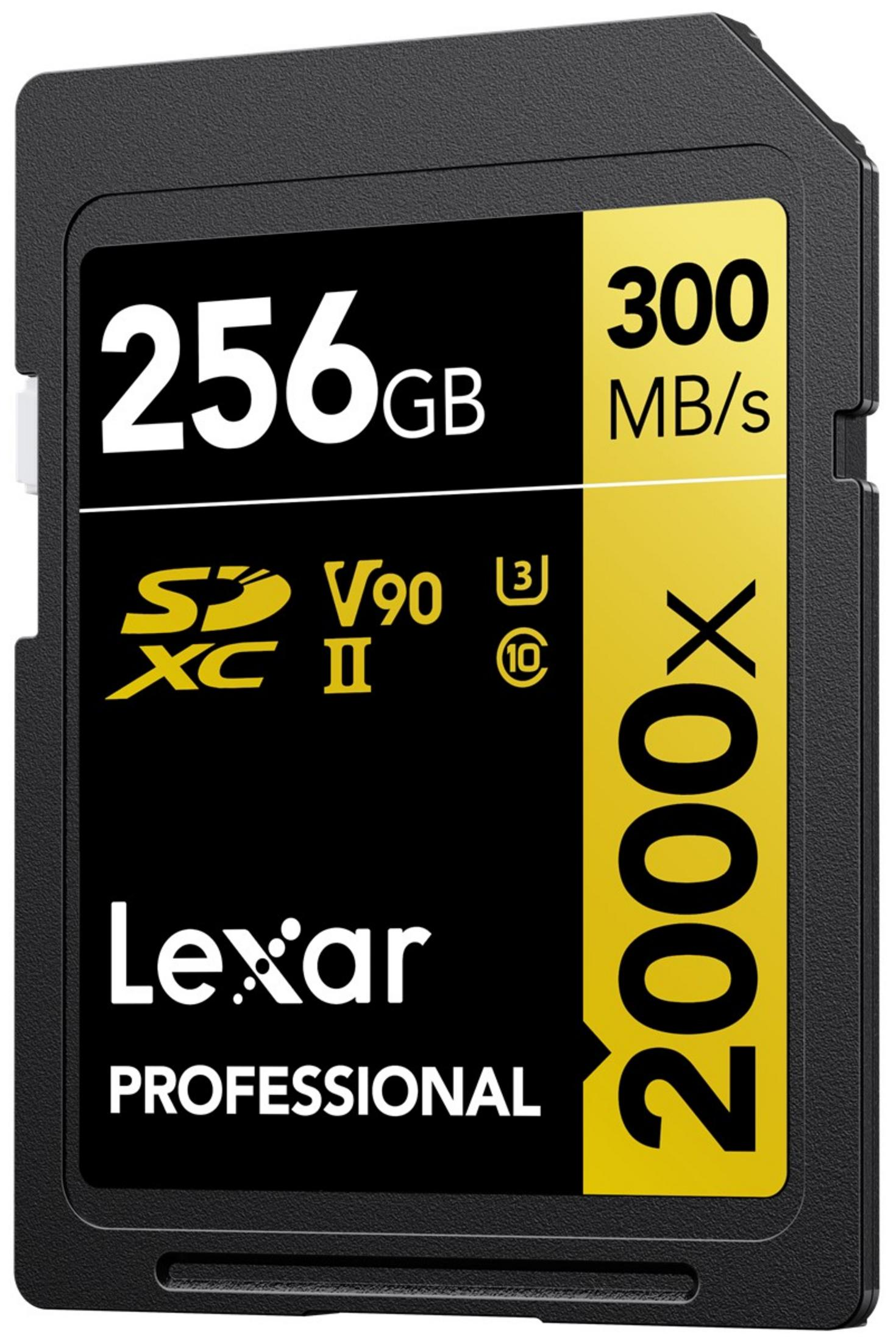 Scheda di memoria Lexar 256GB SDXC II V90 con lettura 300 MB/s e velocità 2000x.