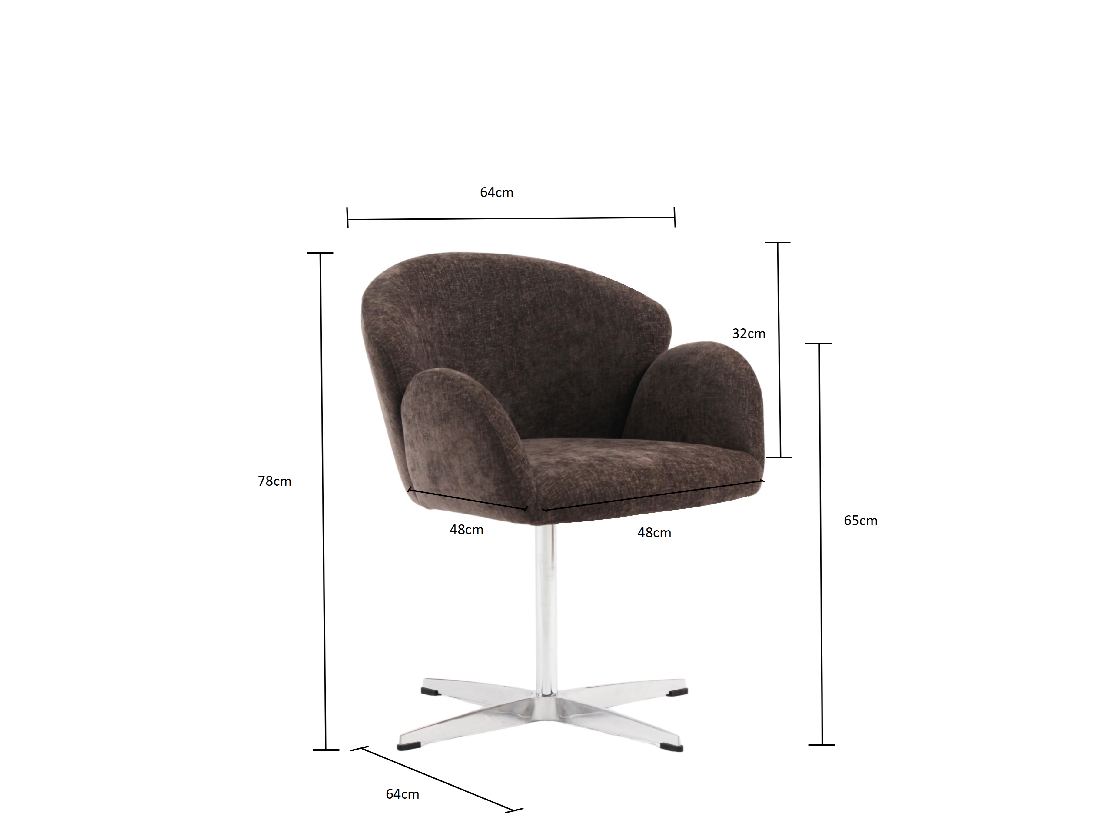 Brauner Sessel mit Metallfuß, Maße H78xB64xT64cm.