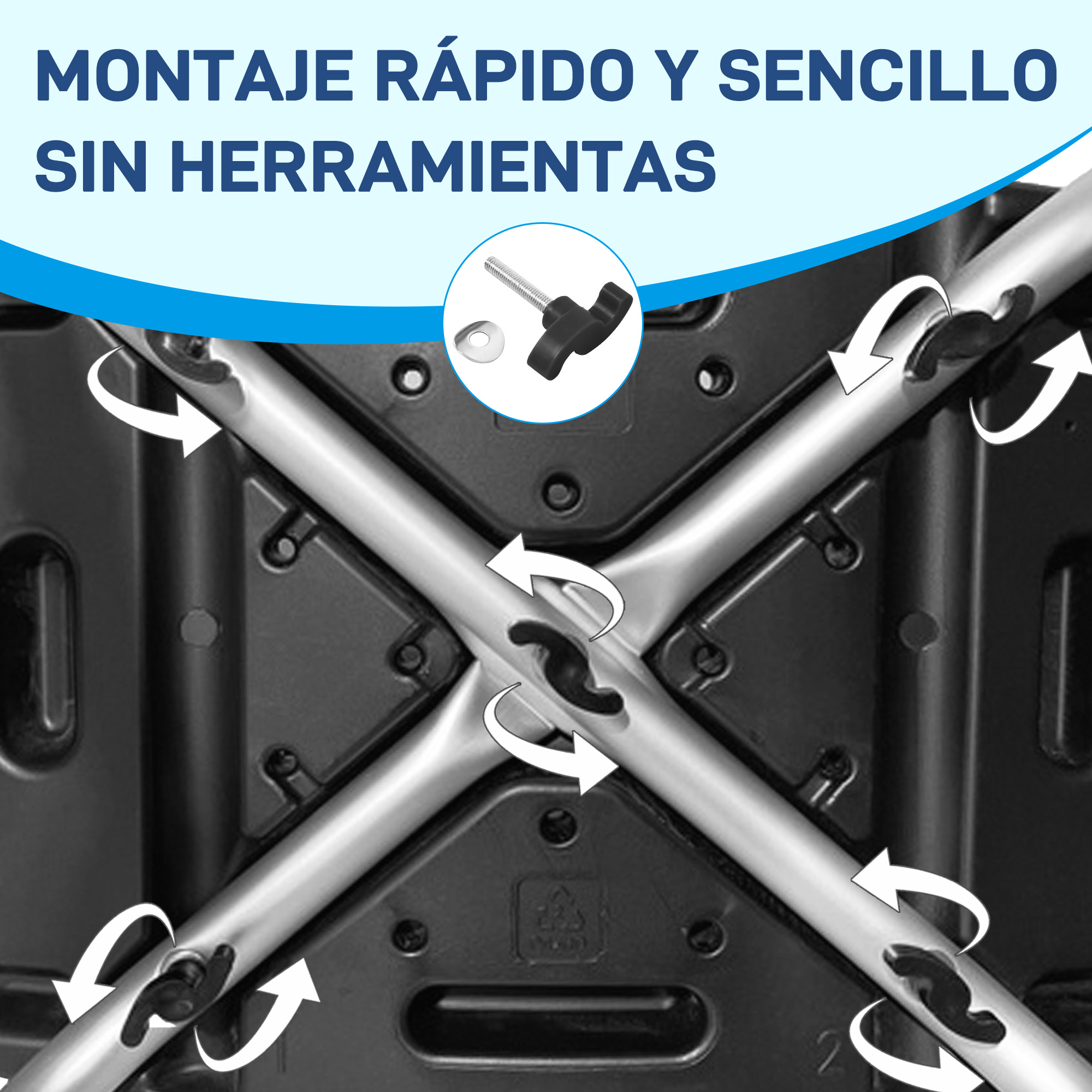 Vista de montaje con flechas mostrando un tornillo.