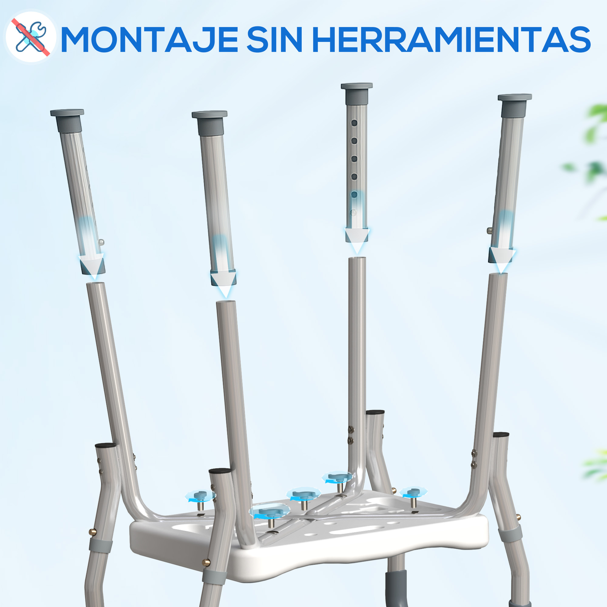 Montaje sin herramientas. Patas se encajan en la base.