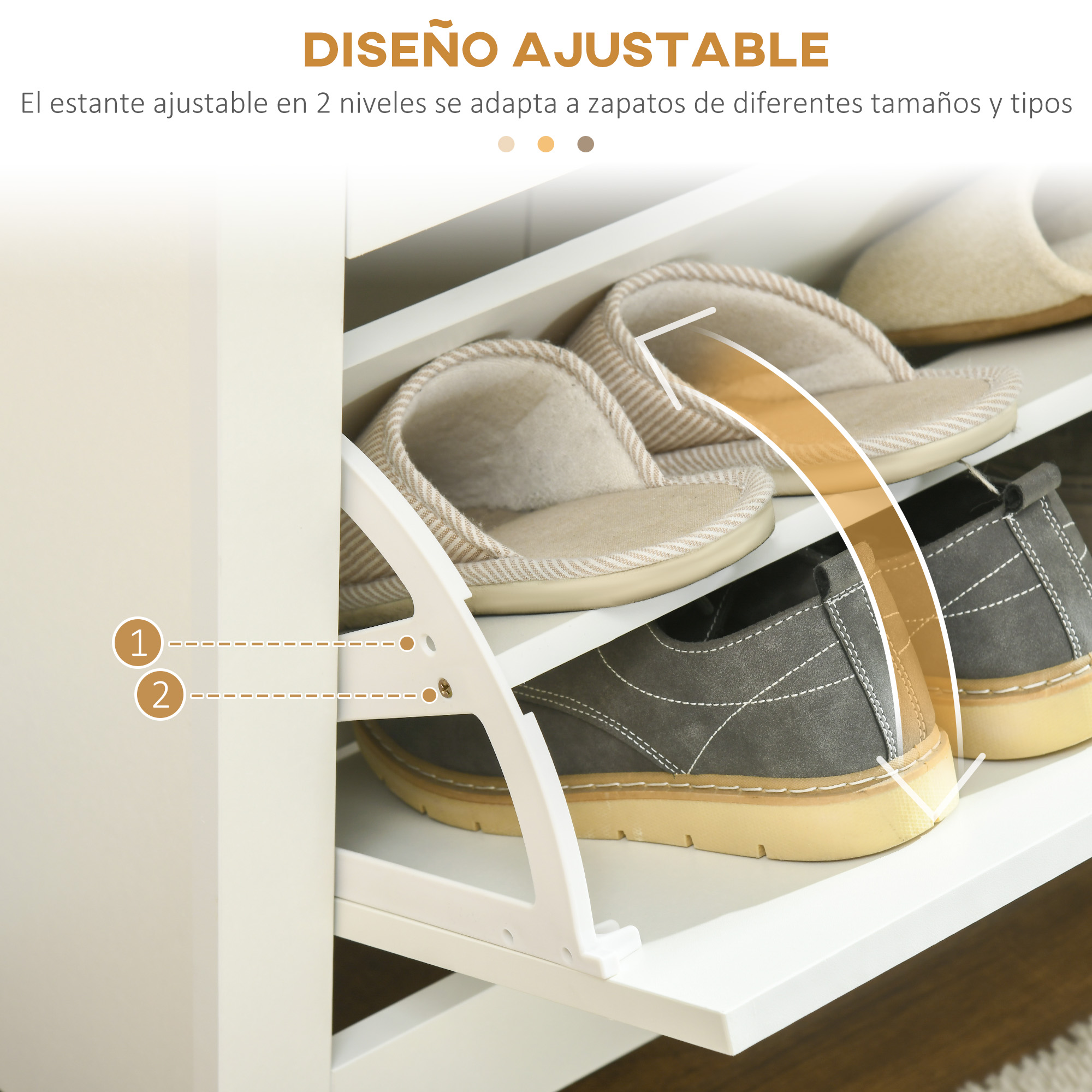 Un zapatero ajustable de dos niveles para diferentes tamaños y tipos de zapatos.