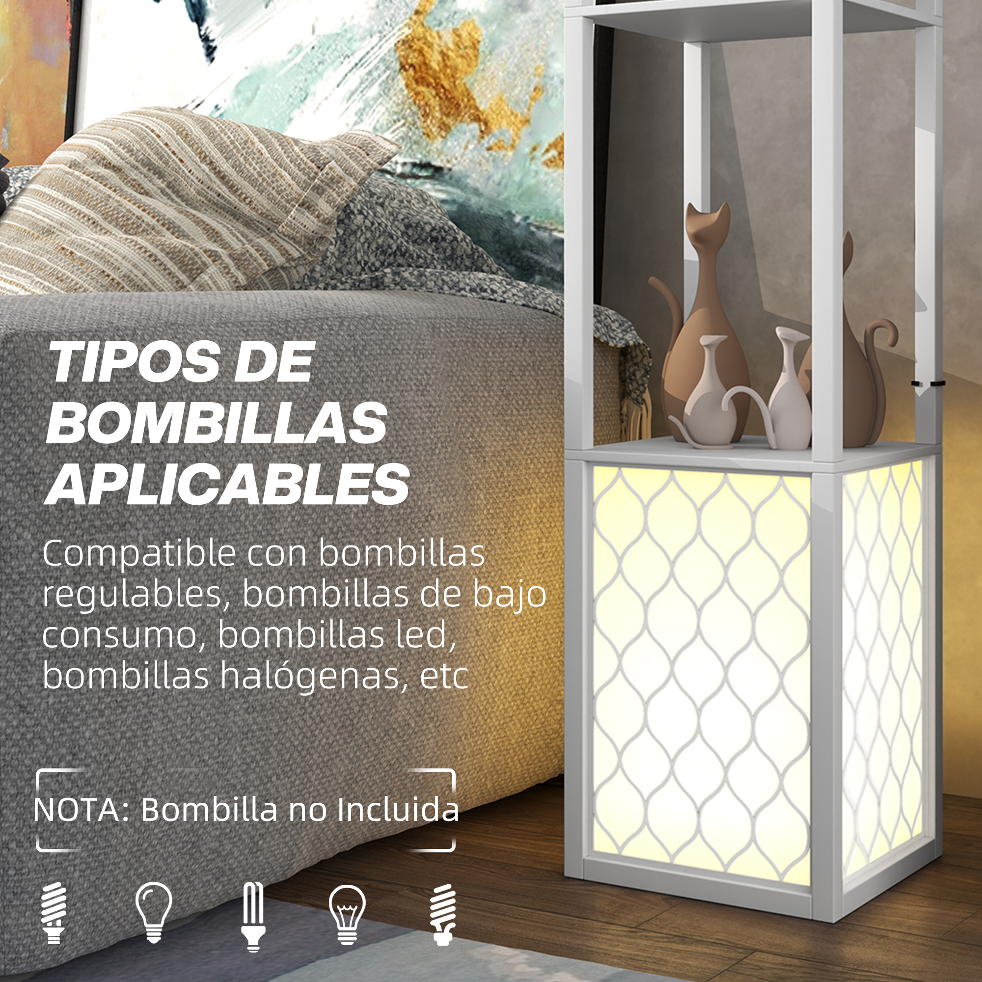 Una mesita de noche con decoraciones e iluminación en el sofá.
